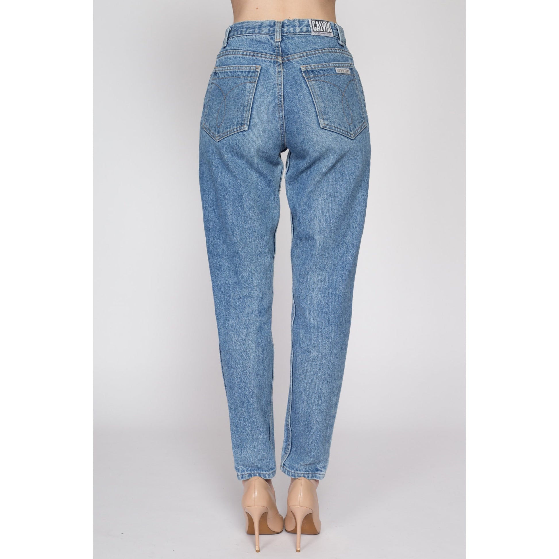 Small 80s Calvin Klein High Waisted Mom Jeans 27" | Vintage CK Denim Tapered Leg Distressed Jeans