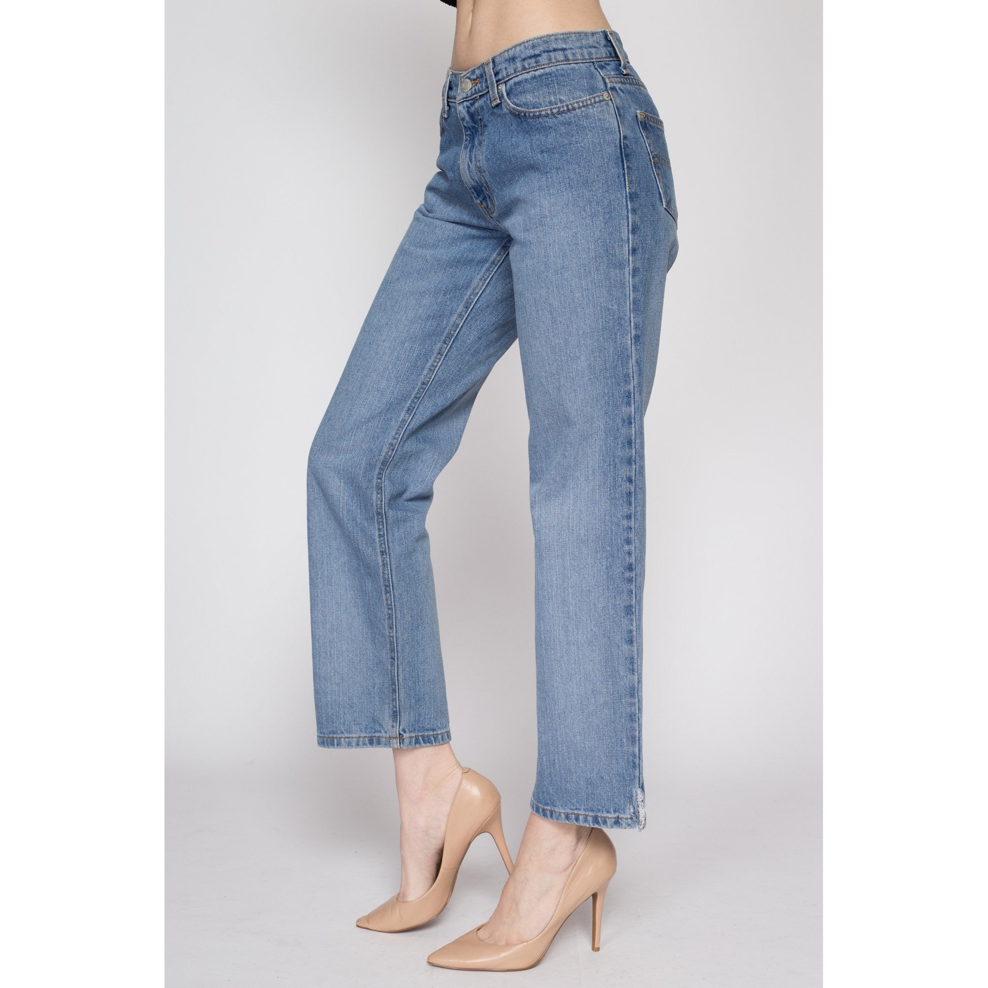 Women Vintage Mid Waist Jeans Wide Leg Loose Boyfriend Denim