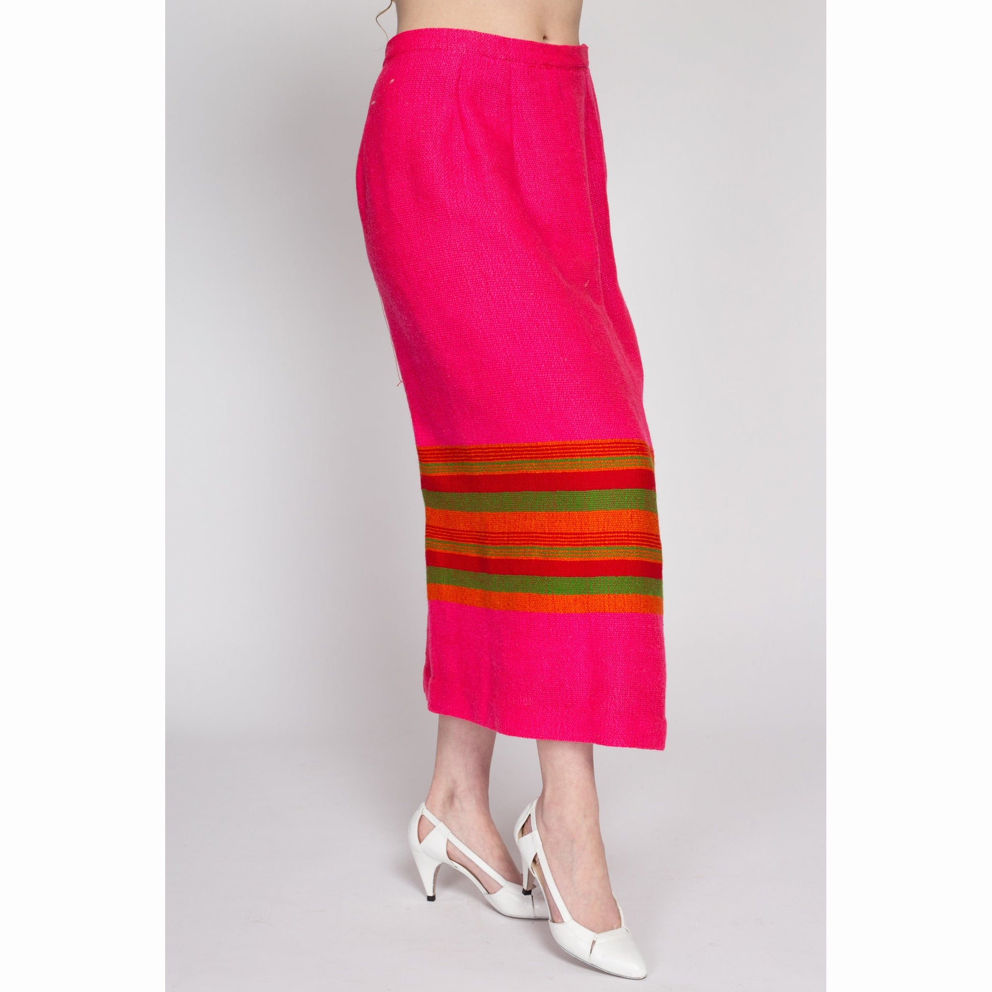 Medium 60s 70s Pink Striped Maxi Skirt 30