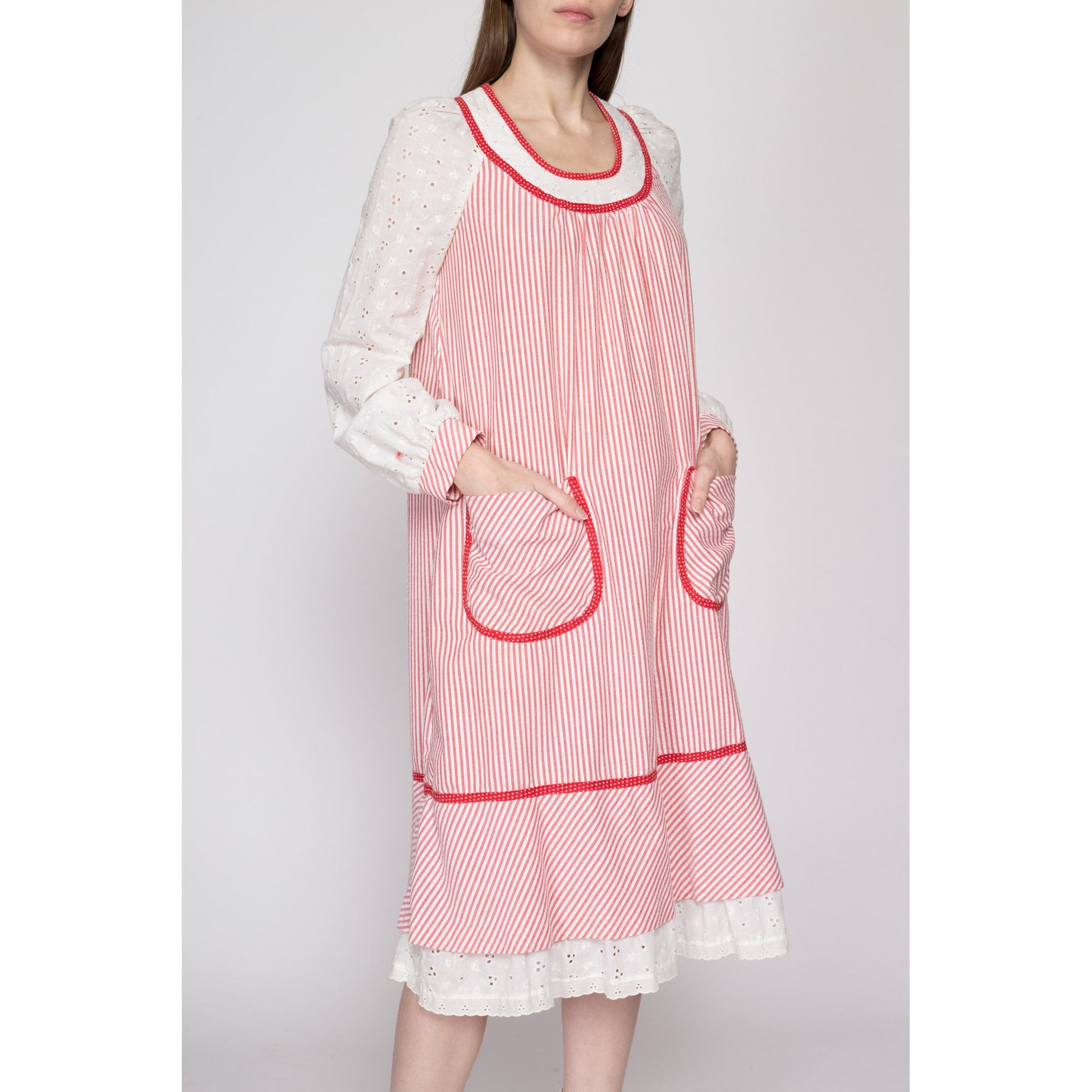 70s Red & White Striped Peasant Dress 70s Red & White Striped Peasant Dress