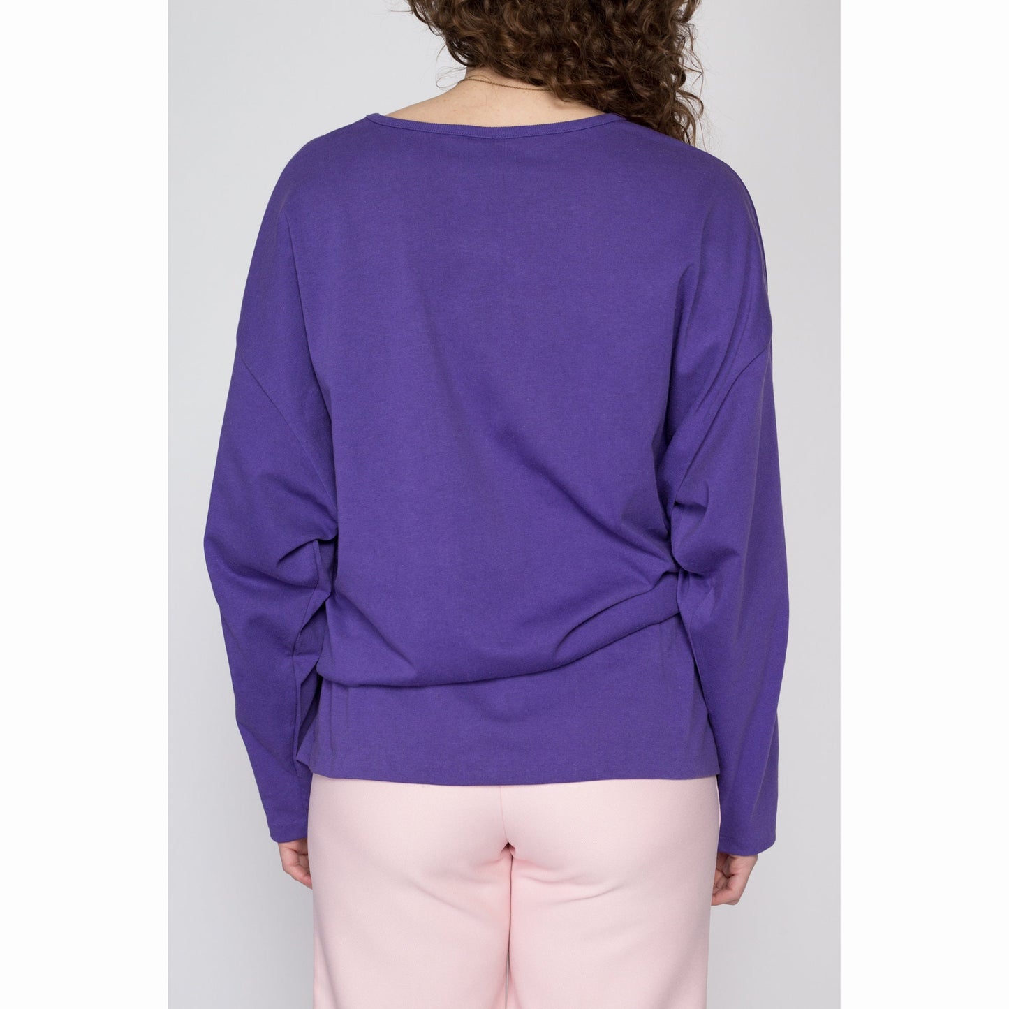 2X 80s Alley Cat Purple Drawstring Waist Shirt | Vintage Betsey Johnson Long Sleeve Top