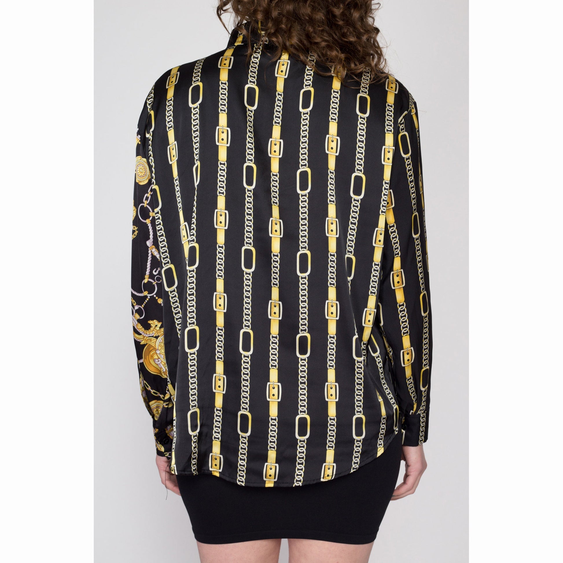 XL 80s Hermès Silk Baroque Equestrian Print Blouse | Vintage French Designer Long Sleeve Secretary Top