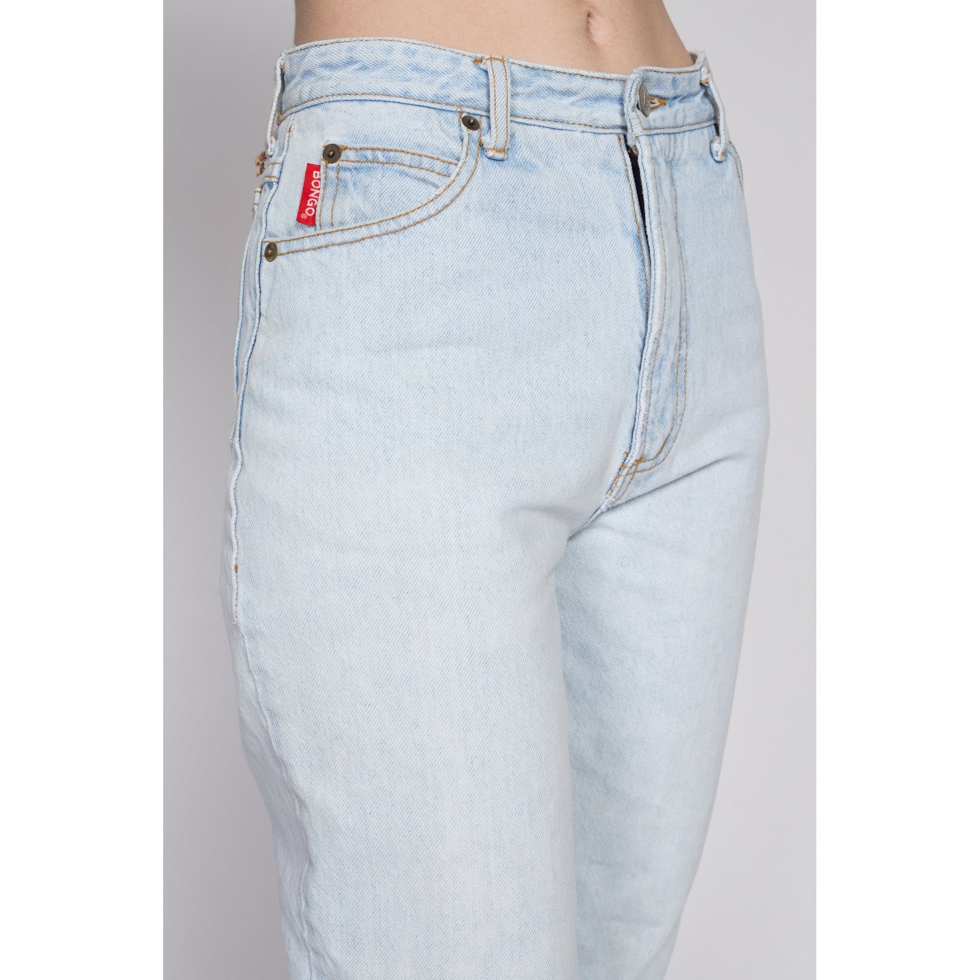 Small 90s Bongo High Waisted Light Wash Jeans 26.5" | Vintage Faded Denim Tapered Leg Mom Jeans