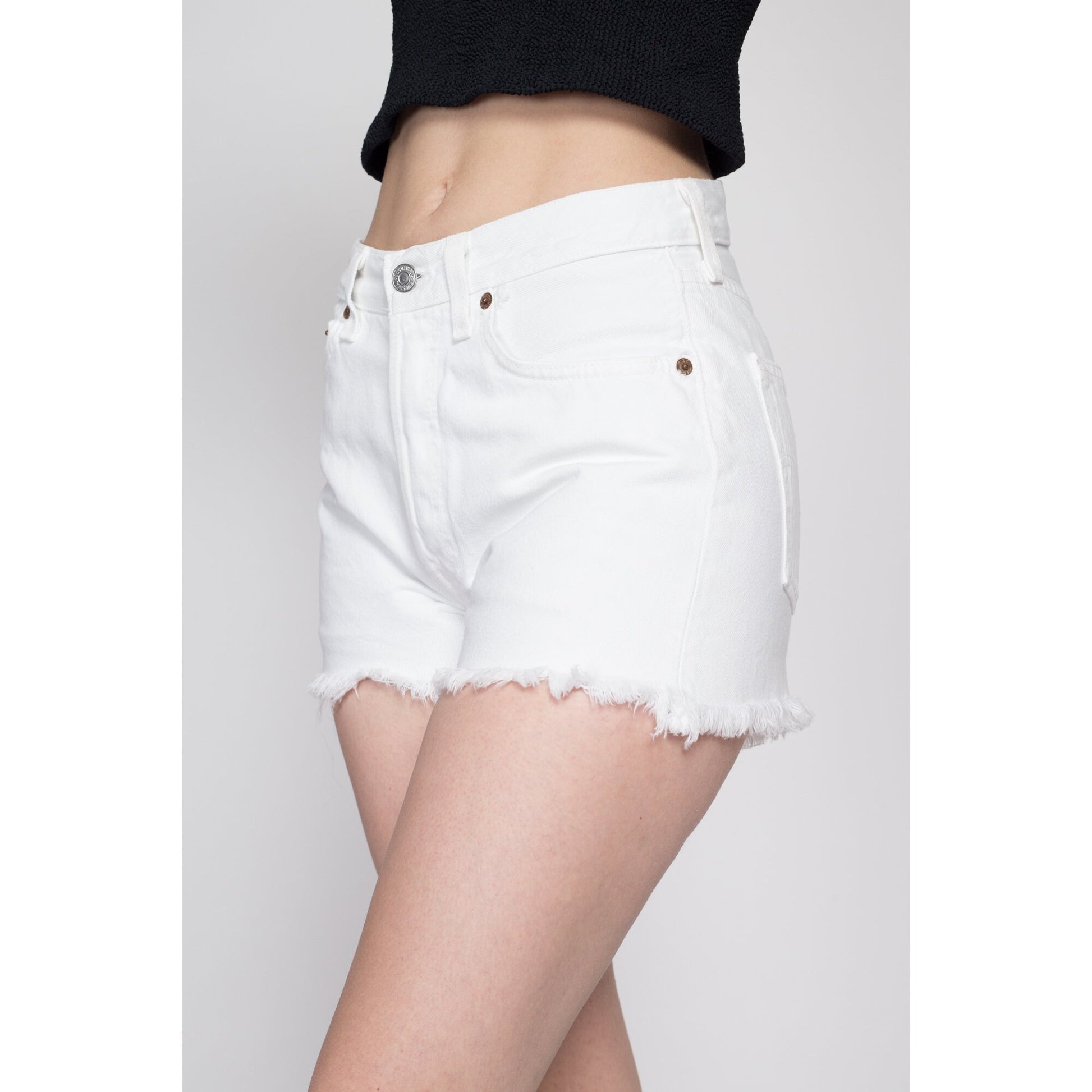 XS-Sm Vintage Levis 501 White High Waisted Jean Shorts 26" | 80s 90s Levi's Frayed Denim Cutoffs