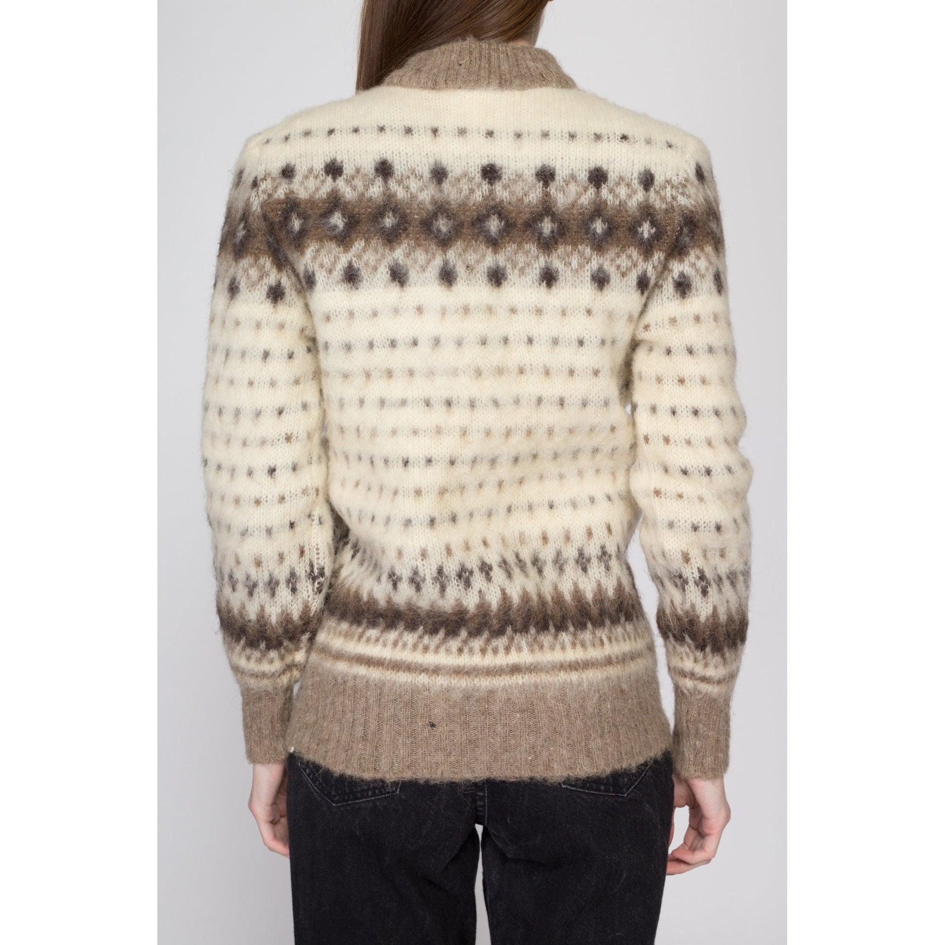 XS-Sm 70s Icelandic Fair Isle Sweater | Vintage Nordic Lopi Lopapeysa Hand Knit Wool Pullover Jumper