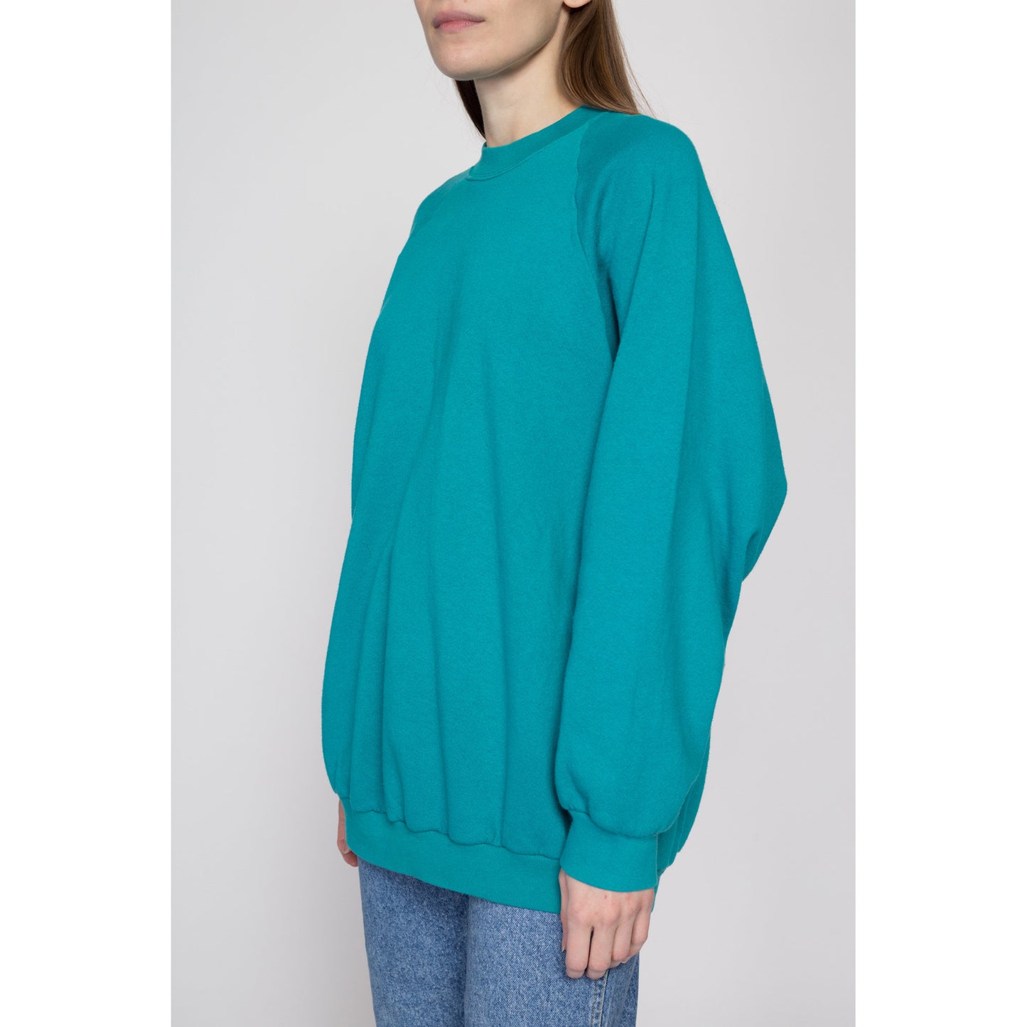 3X 90s Teal Green Crewneck Sweatshirt | Vintage Blank Slouchy Plain Pullover