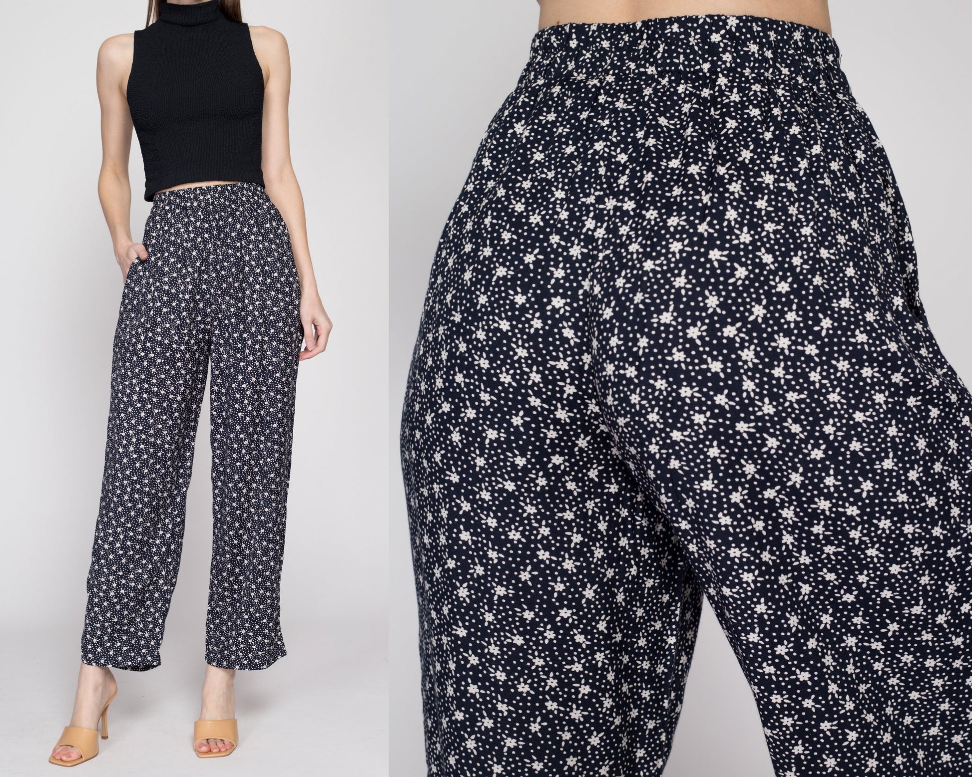 Small 90s Navy Blue Floral Lounge Pants 23-27 – Flying Apple Vintage