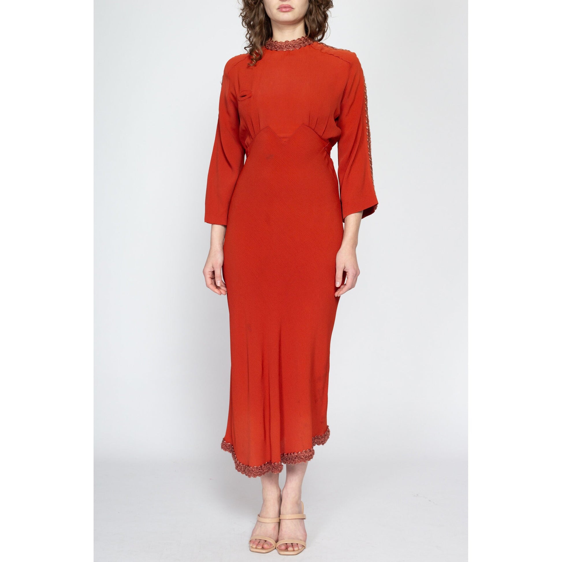 Medium 1930s Deco Burnt Orange Bias Cut Dress – Flying Apple Vintage