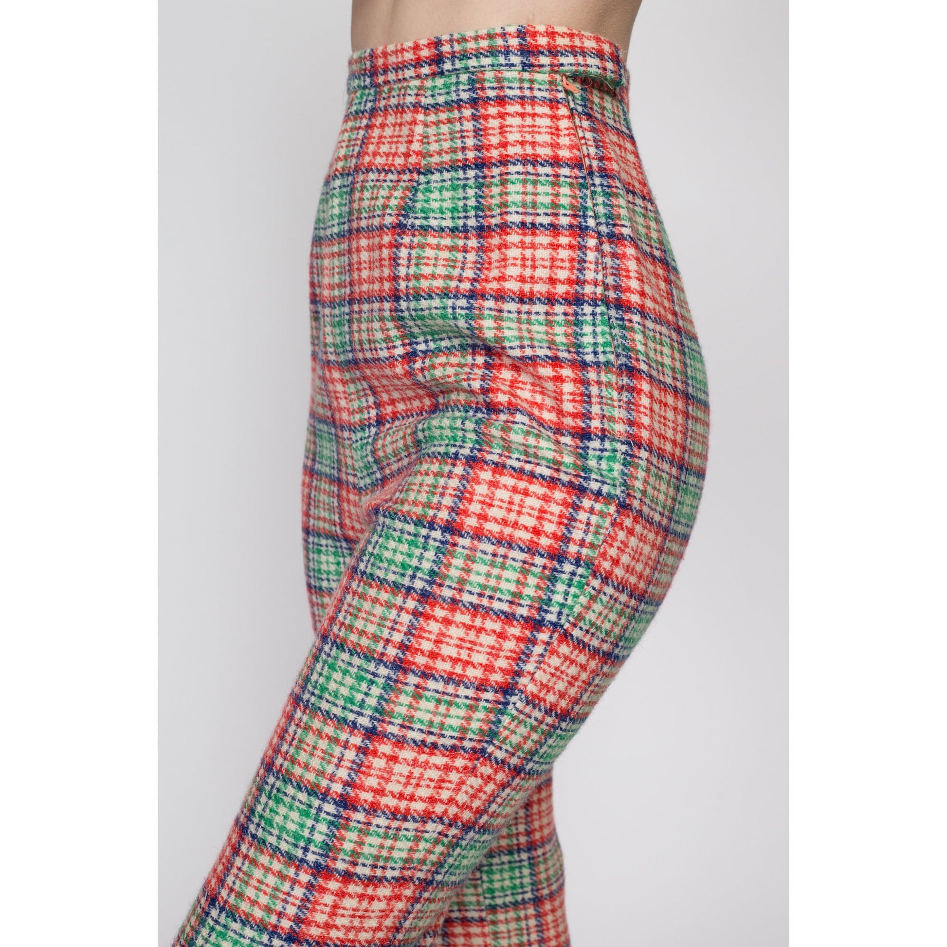 cigarette pants 60s 60s Red & Green Plaid Side Zip Trousers cigarette pants 60s 60s Red & Green Plaid Side Zip Trousers