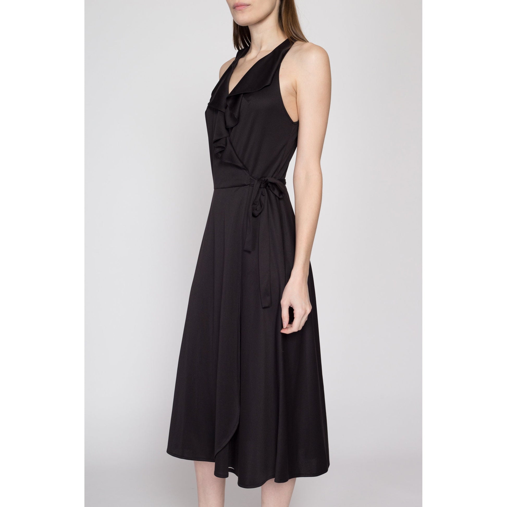 70s Black Wrap Midi Dress - Medium 70s Black Wrap Midi Dress - Medium