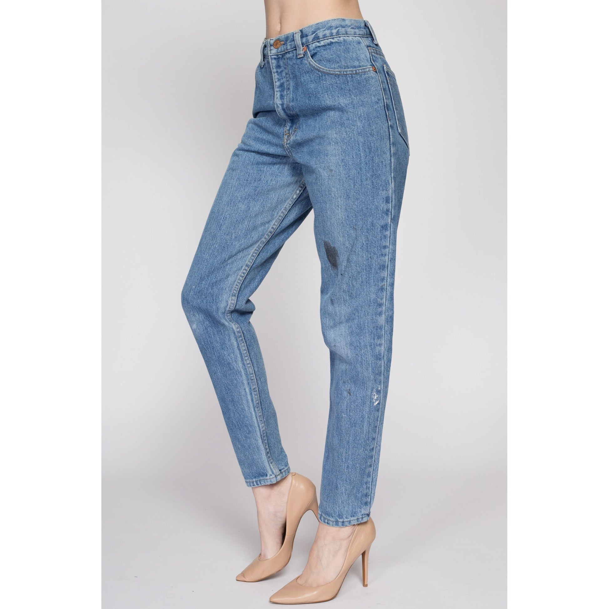 Small 80s Calvin Klein High Waisted Mom Jeans 27" | Vintage CK Denim Tapered Leg Distressed Jeans
