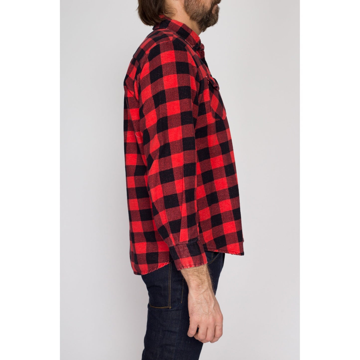 Small 80s Buffalo Plaid Cotton Flannel Shirt | Vintage Grunge Black & Red Button Up Lumberjack Overshirt