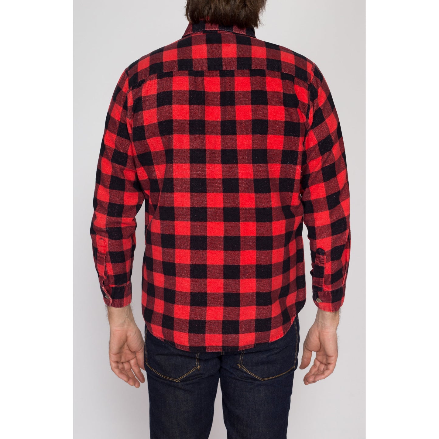 Small 80s Buffalo Plaid Cotton Flannel Shirt | Vintage Grunge Black & Red Button Up Lumberjack Overshirt