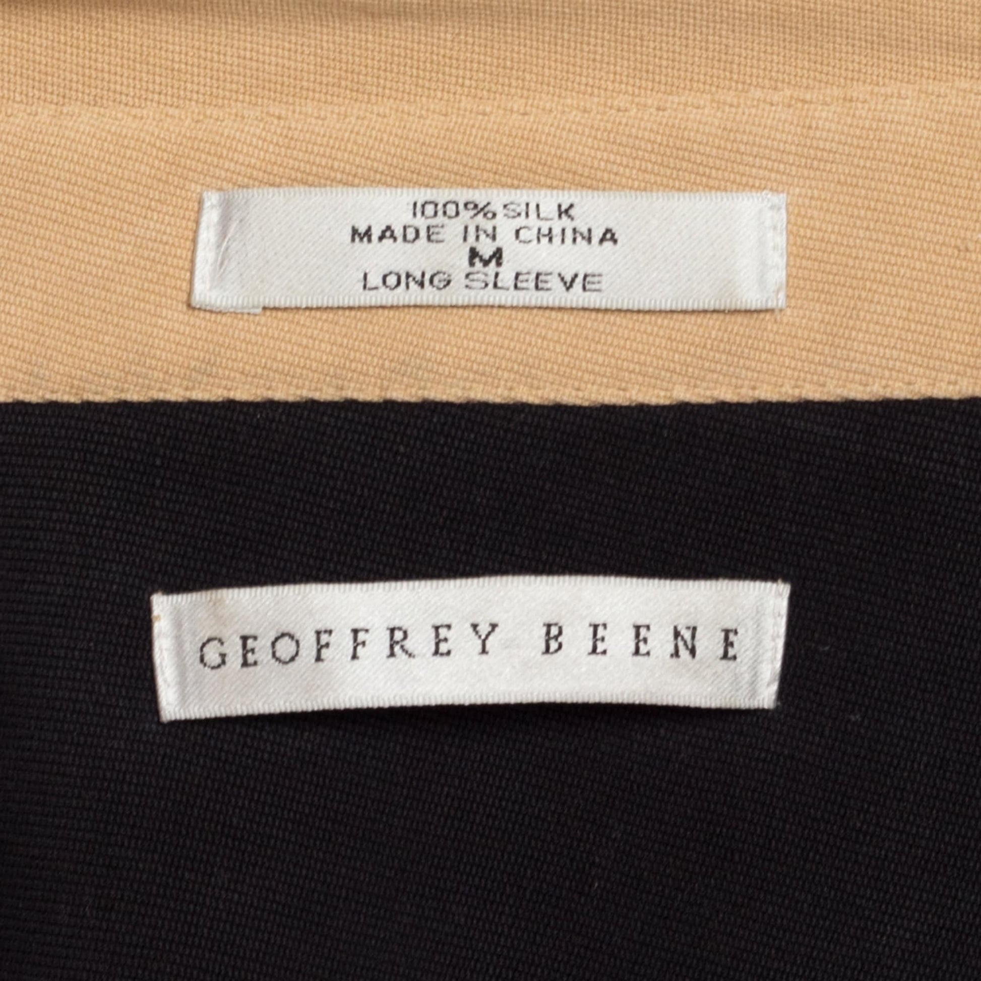 Medium 90s Geoffrey Beene Tan Ribbed Silk Shirt | Vintage Button Up Long Sleeve Collared Top