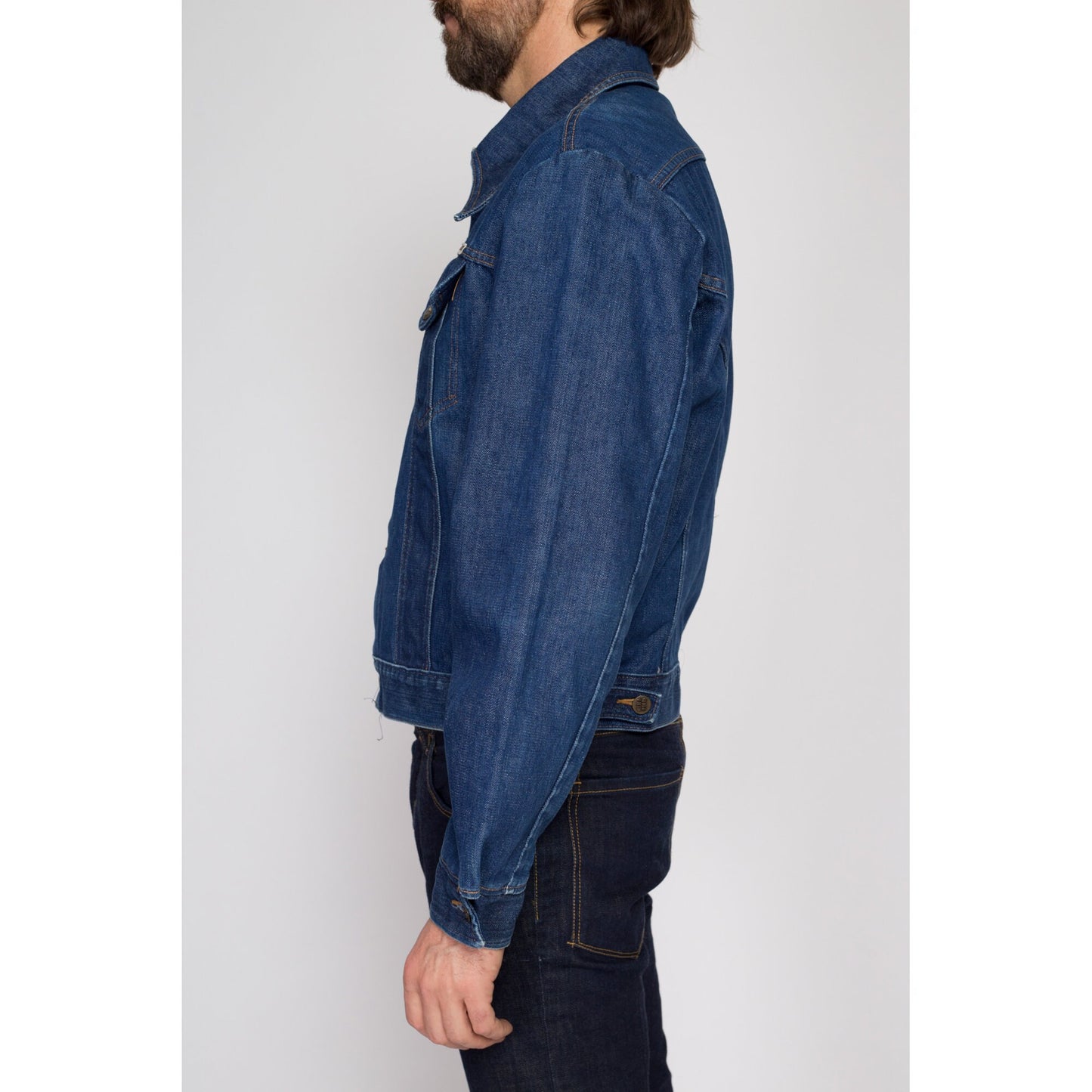 Large 70s Do-Nothing Sedgefield Jean Jacket | Vintage Dark Wash Denim Cropped Trucker Jacket