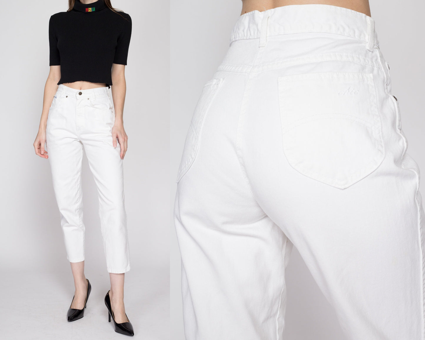 Petite Small 80s Chic White High Waisted Jeans 25.5" | Vintage Denim Slim Short Inseam Mom Jeans