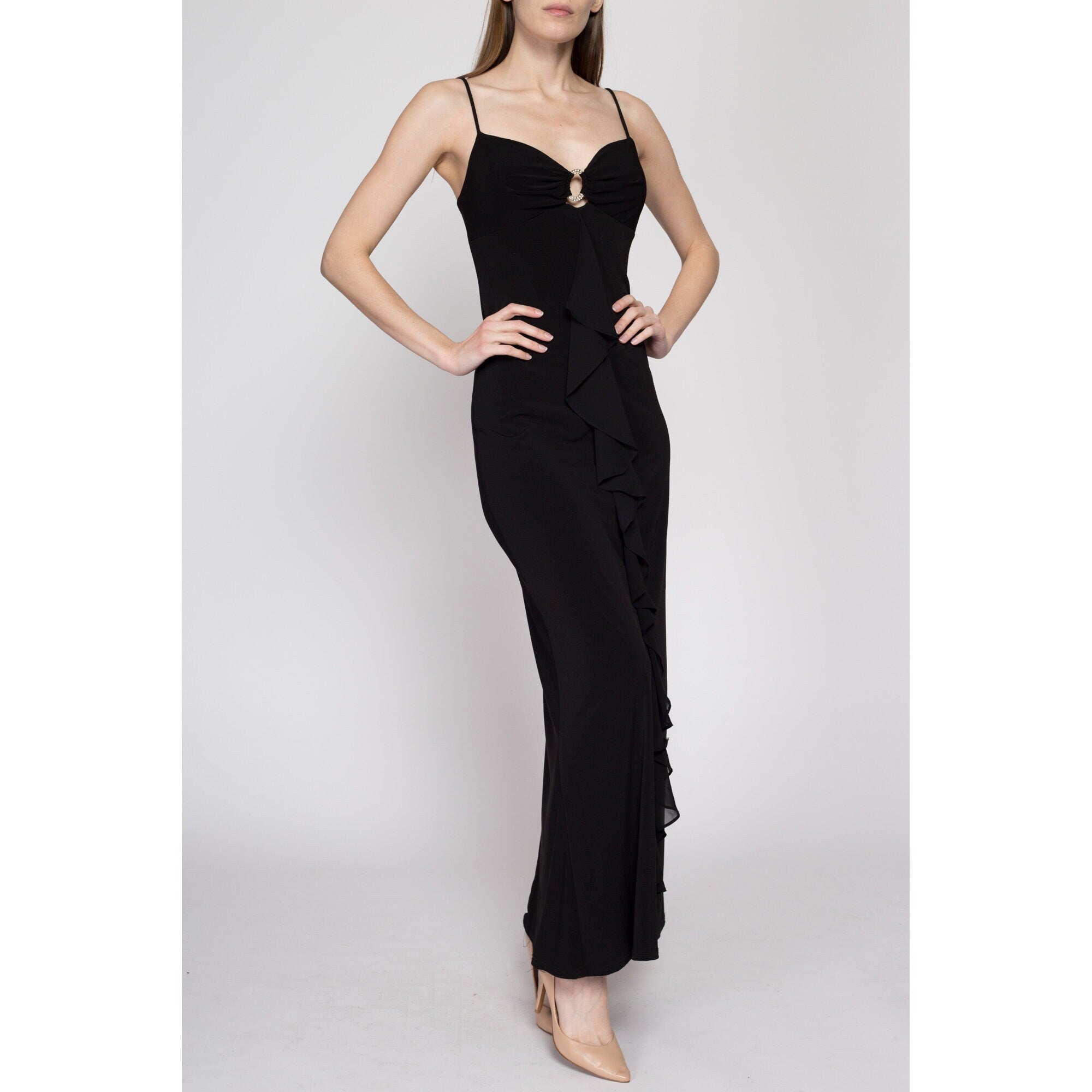 M 90s Formal Dress Medium Floor Length Black Evening … - Gem