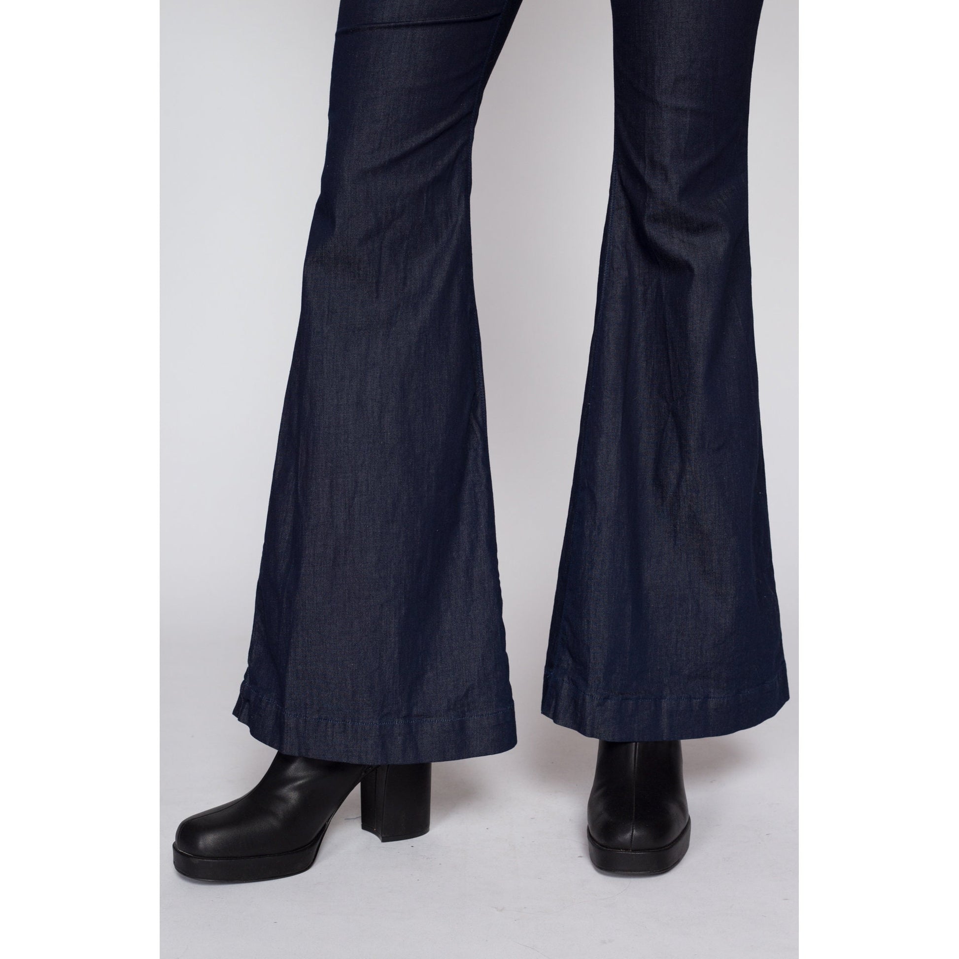 Small Y2K Does 70s Denim Bell Bottoms | Vintage Boho High Waisted Flared Floral Trim Jeans