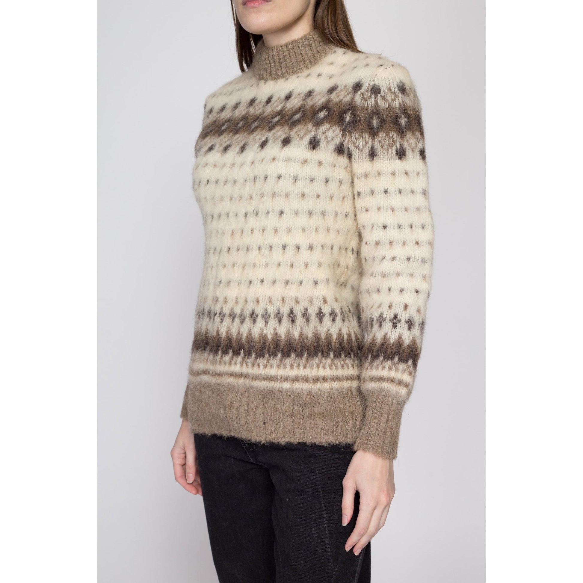 XS-Sm 70s Icelandic Fair Isle Sweater | Vintage Nordic Lopi Lopapeysa Hand Knit Wool Pullover Jumper