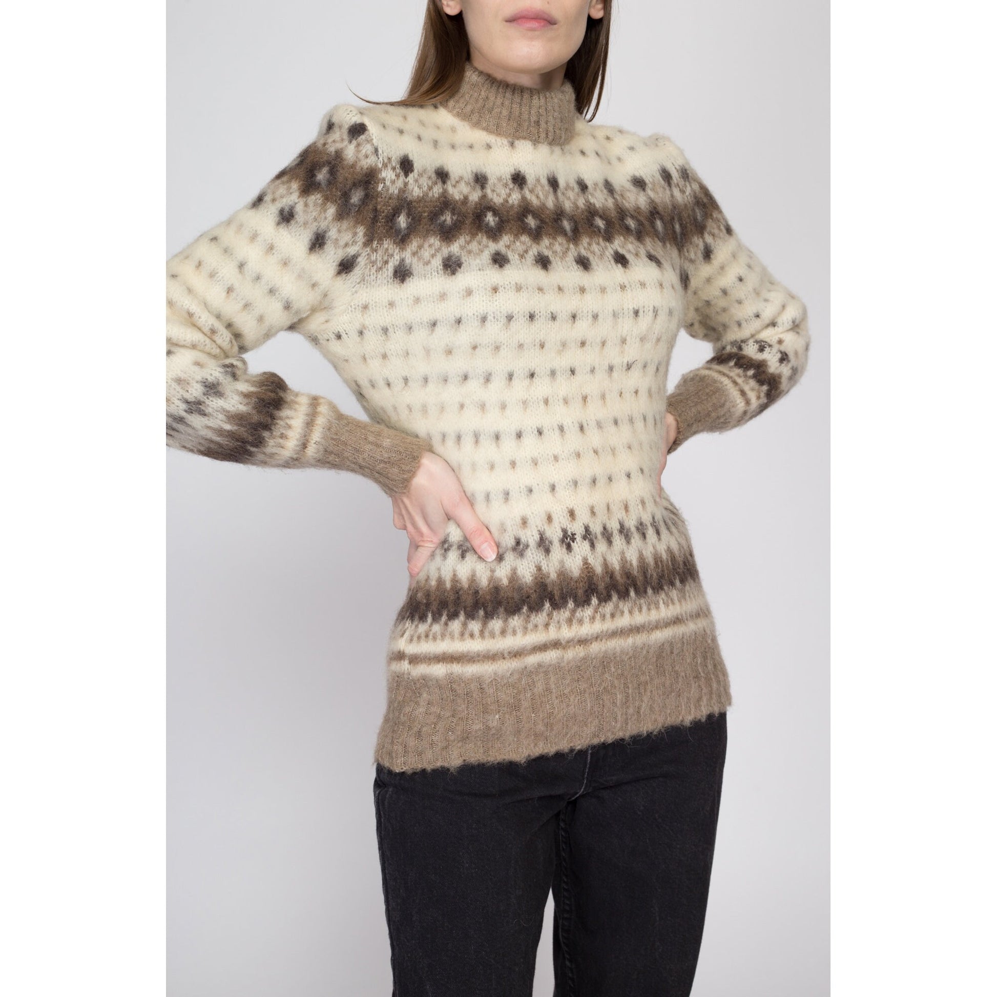 XS-Sm 70s Icelandic Fair Isle Sweater | Vintage Nordic Lopi Lopapeysa Hand Knit Wool Pullover Jumper