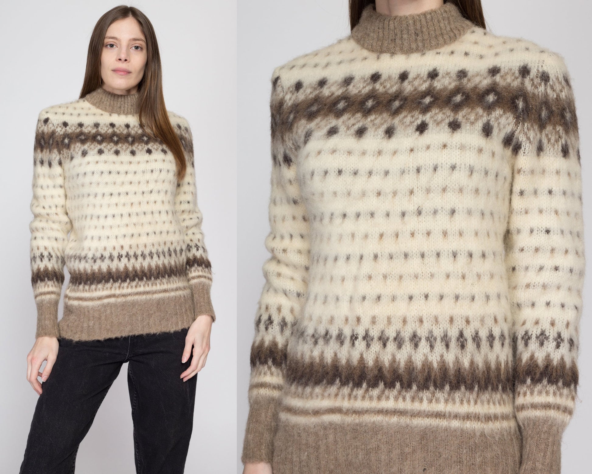 XS-Sm 70s Icelandic Fair Isle Sweater | Vintage Nordic Lopi Lopapeysa Hand Knit Wool Pullover Jumper