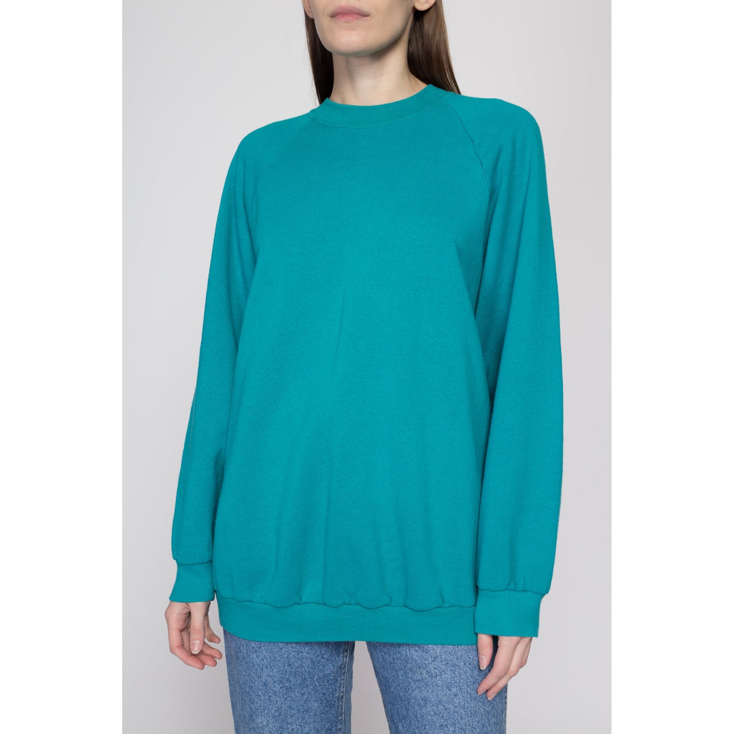 3X 90s Teal Green Crewneck Sweatshirt | Vintage Blank Slouchy Plain Pullover