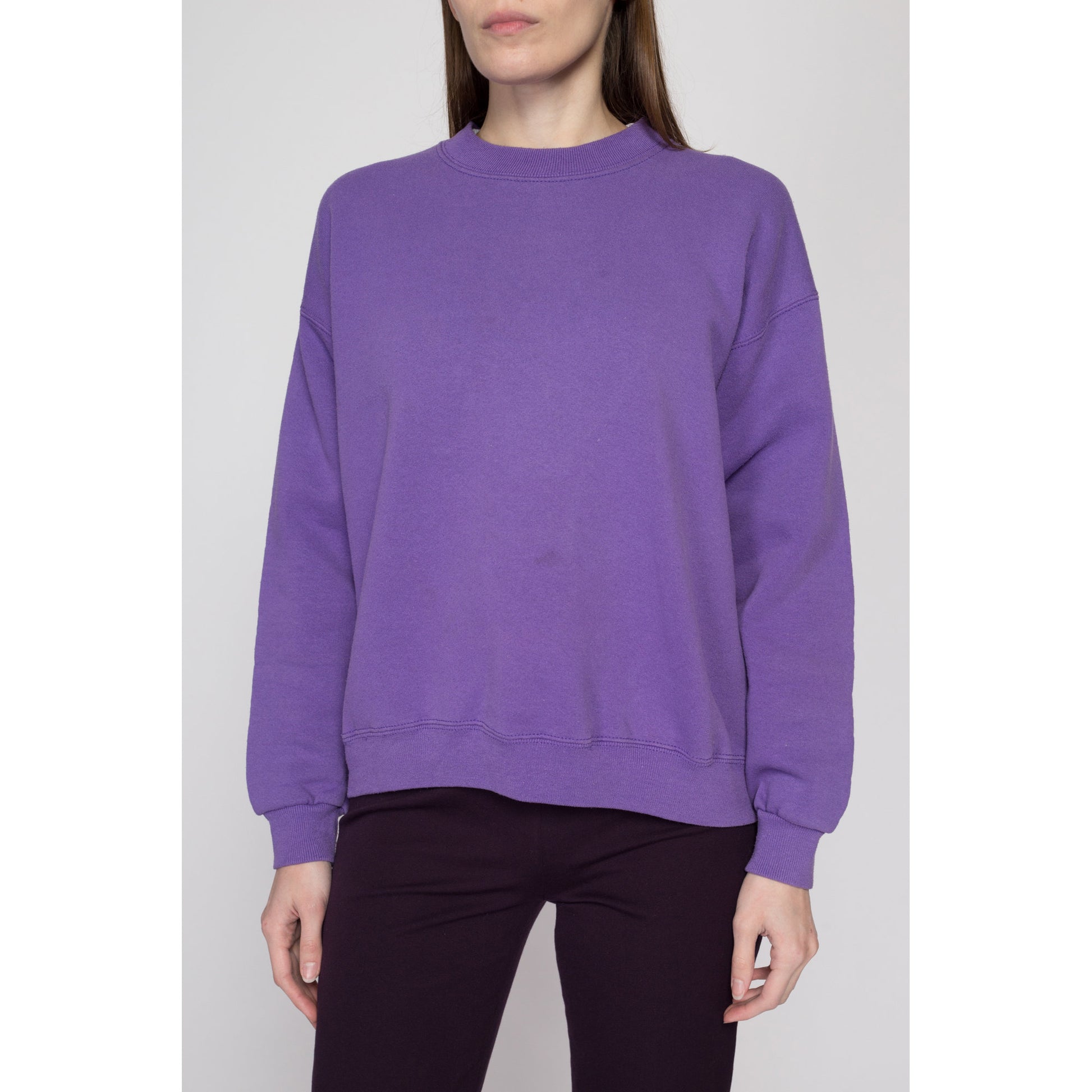 Large 90s Lee Purple Crewneck Sweatshirt | Vintage Blank Slouchy Plain Pullover