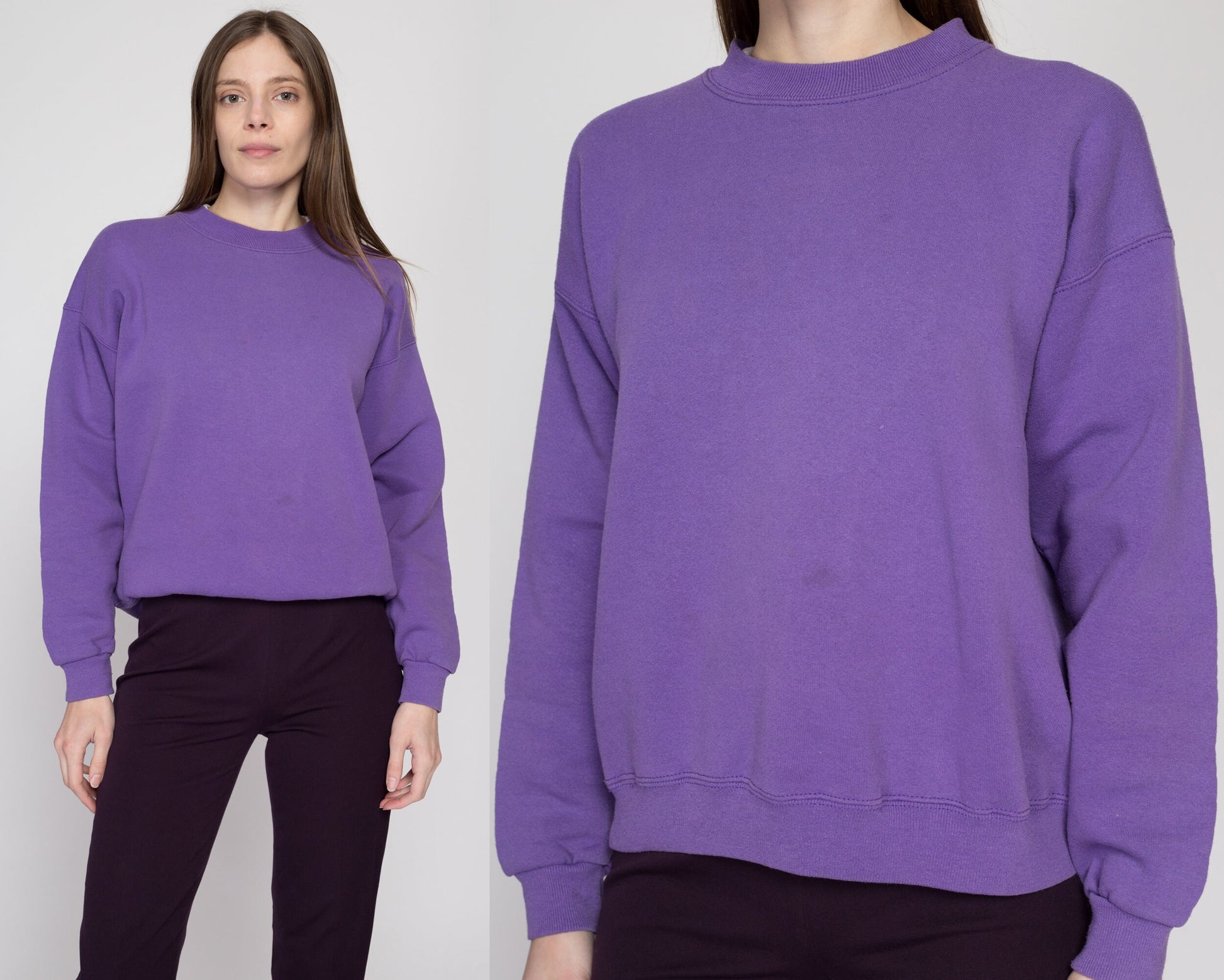 Large 90s Lee Purple Crewneck Sweatshirt | Vintage Blank Slouchy Plain Pullover