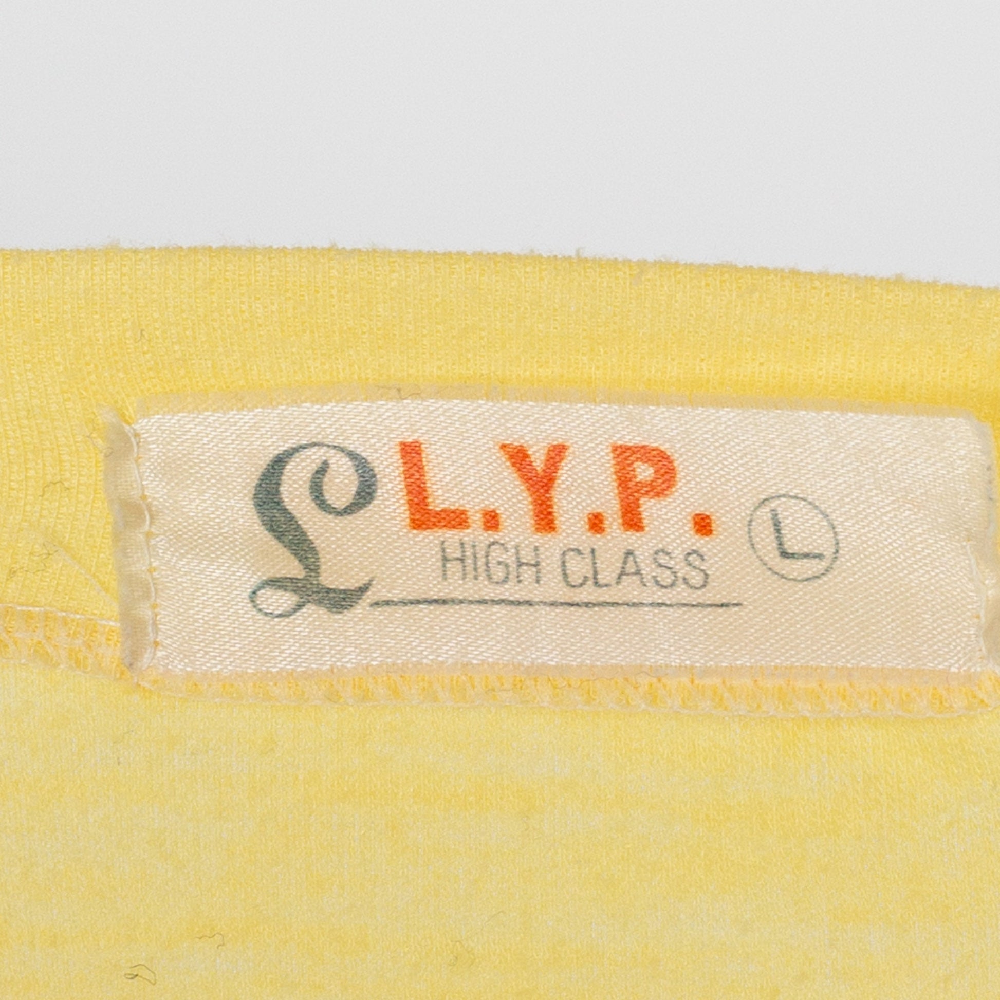 Medium 80s "Sports - Be In ITI" T Shirt | Vintage V Neck Yellow Graphic Tee