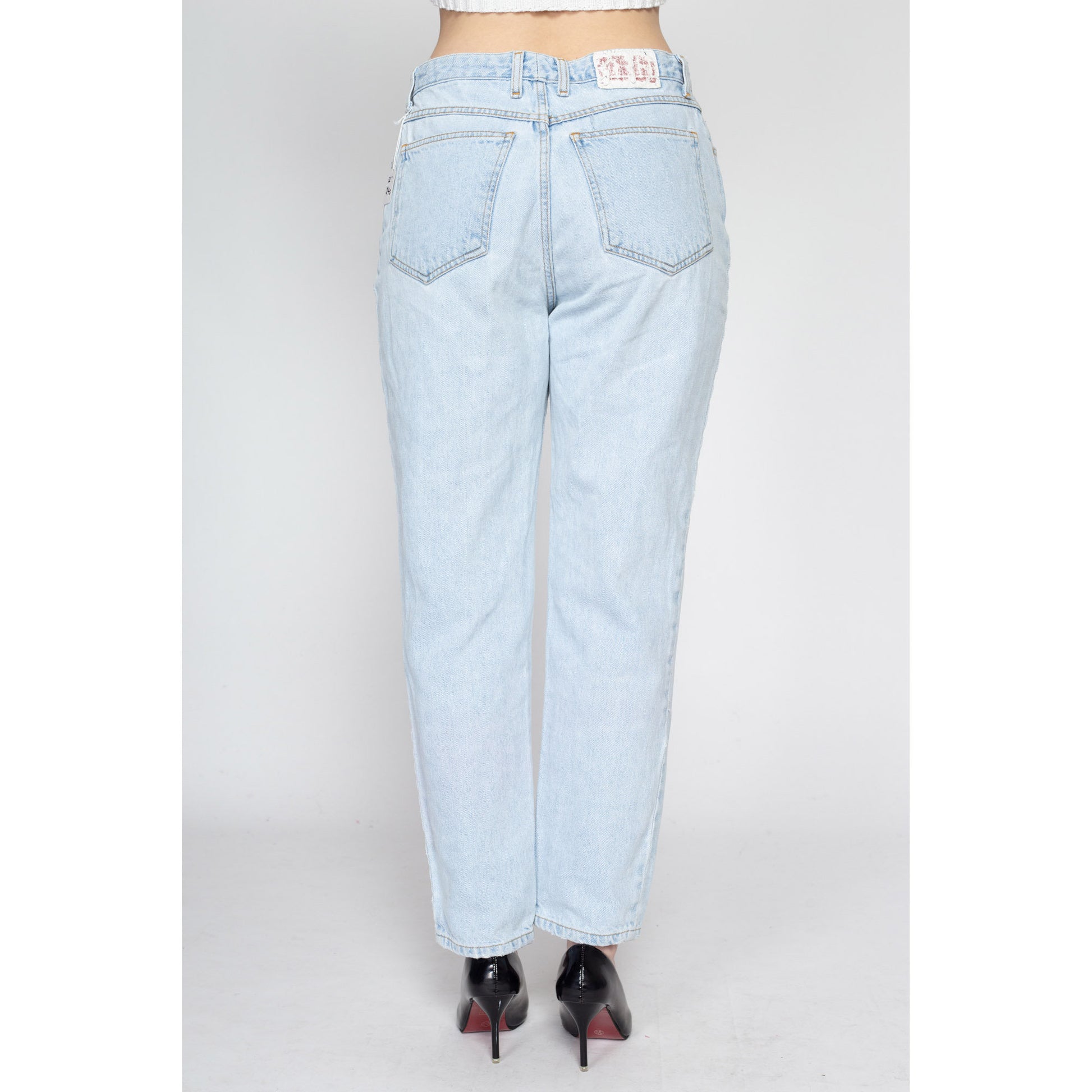 Med-Lrg 90s Bongo Light Wash Mom Jeans 32" | Vintage High Waisted Denim Slim Fit Tapered Leg Jeans