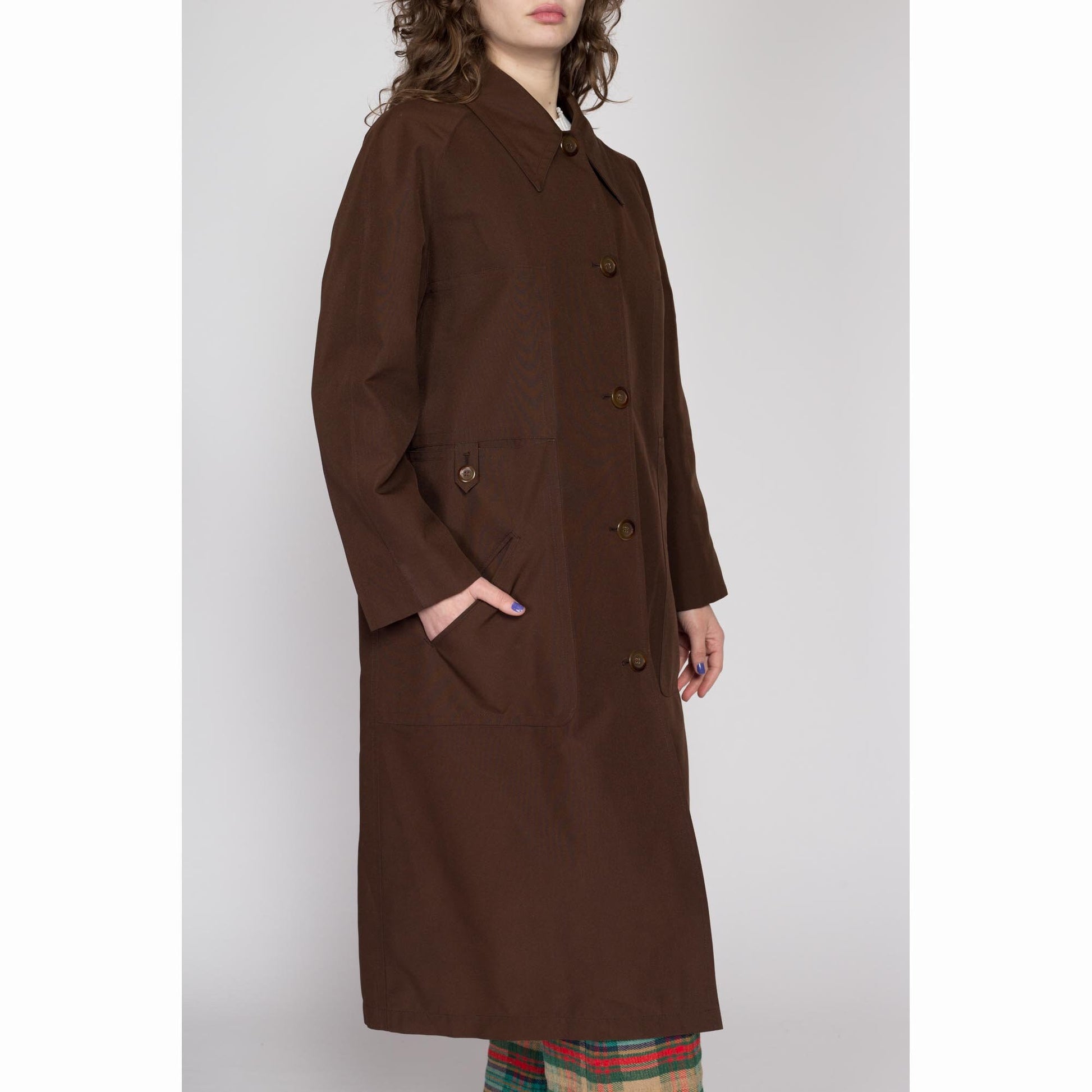 2X 80s Brown Plaid Lined Trench Coat | Vintage Misty Harbor Minimalist Long Duster Rain Jacket