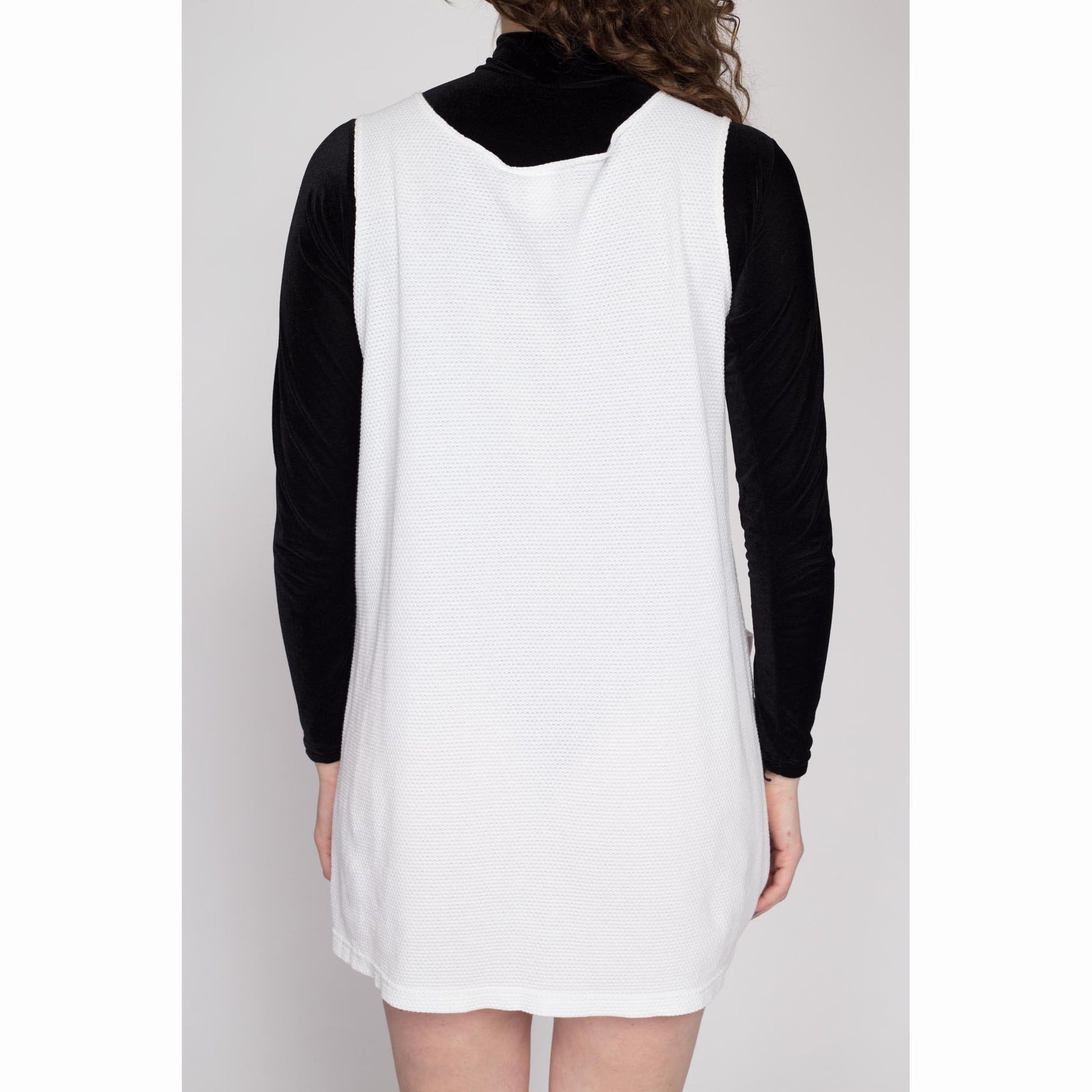 Medium 90s White Mesh Mini Pinafore Dress | Vintage Sheer Beach Cover Up Tank Overall Dress