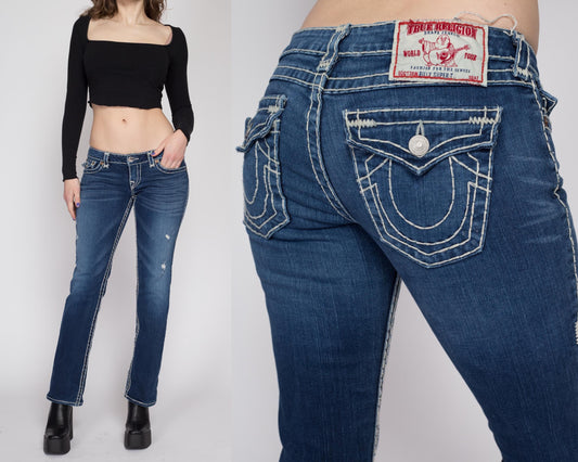 Medium Y2K True Religion Low Rise Bootcut Jeans | Vintage Billy Super T 2000s Slim Dark Wash Stretch Denim