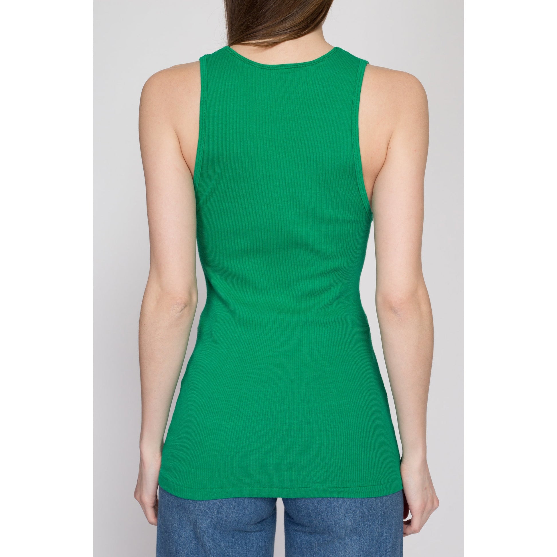 Sm-Lrg 80s Plain Green Undershirt Muscle Tank | Vintage Soft Combed Cotton Ribbed Sleeveless Top