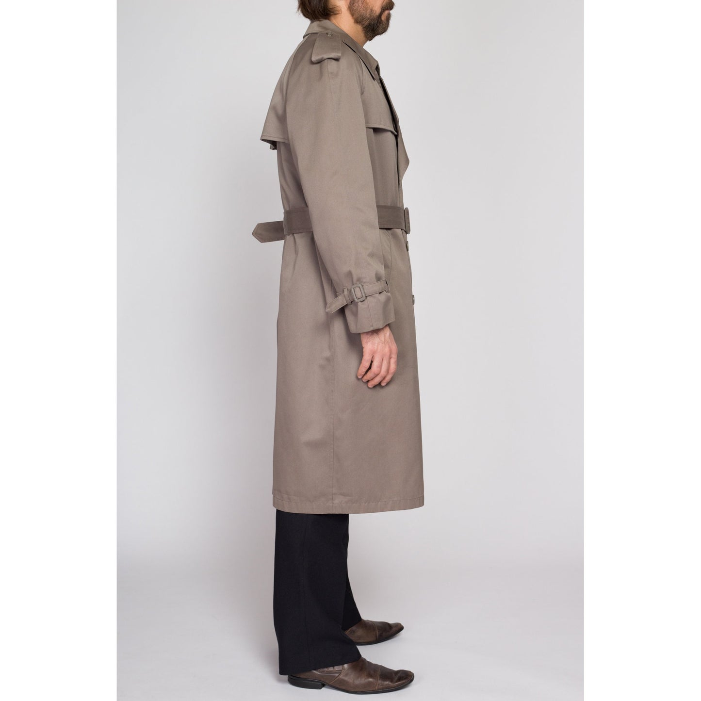 Large Vintage London Towne Taupe Trench Coat 44 Regular | 80s 90s London Fog Long Button Up Belted Duster Jacket