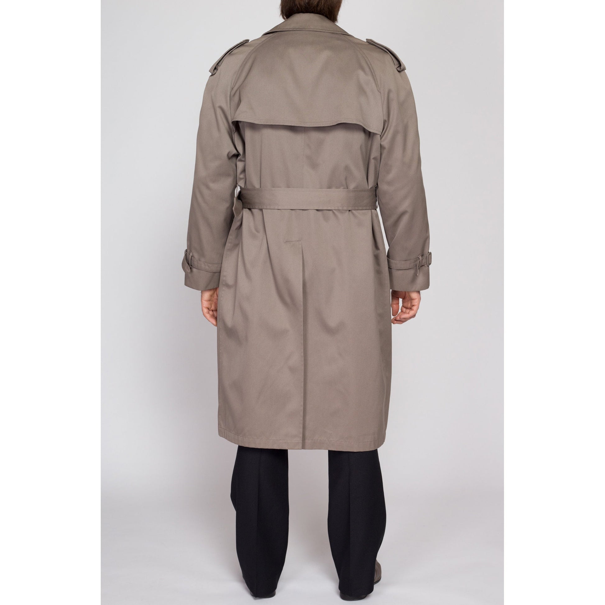 Large Vintage London Towne Taupe Trench Coat 44 Regular | 80s 90s London Fog Long Button Up Belted Duster Jacket