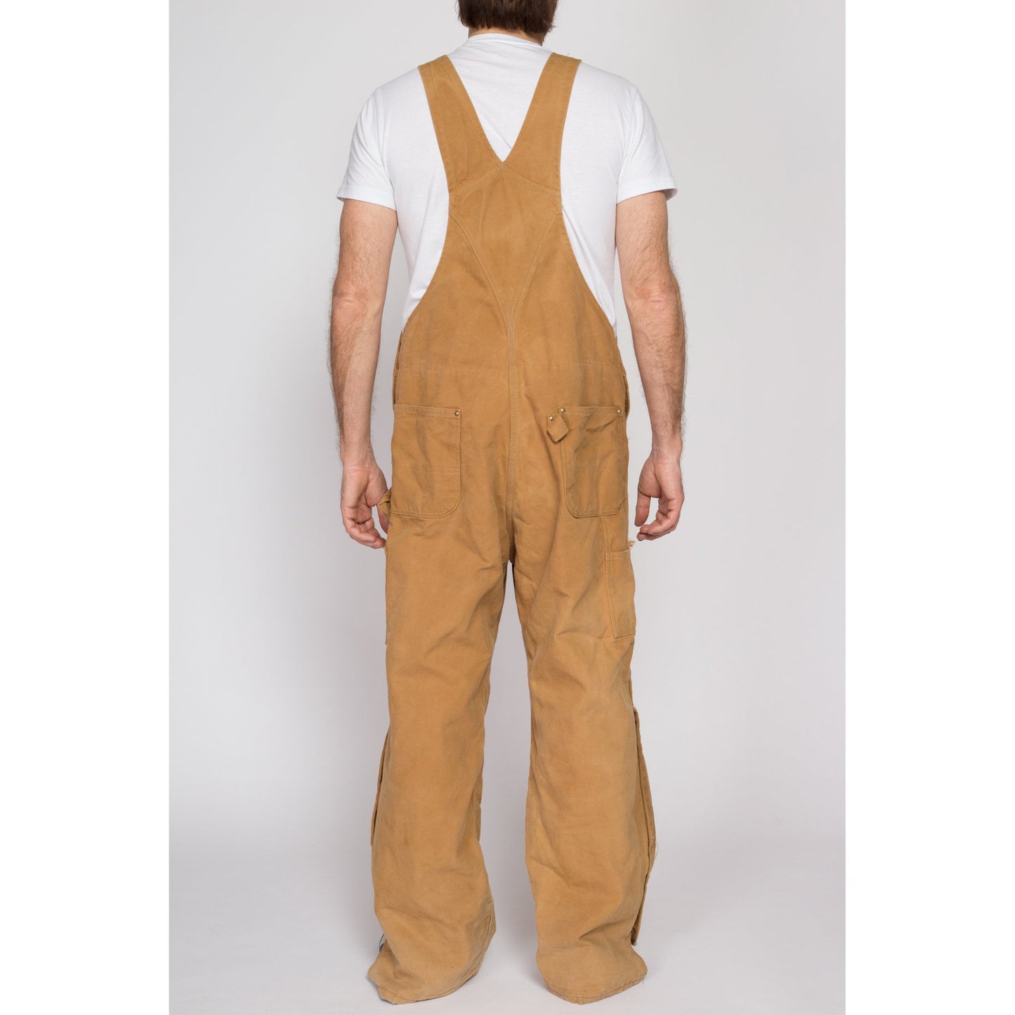 XL Vintage Carhartt Tan Insulated Overalls | 90s Quilt Lined Duck Canvas Workwear Jumpsuit