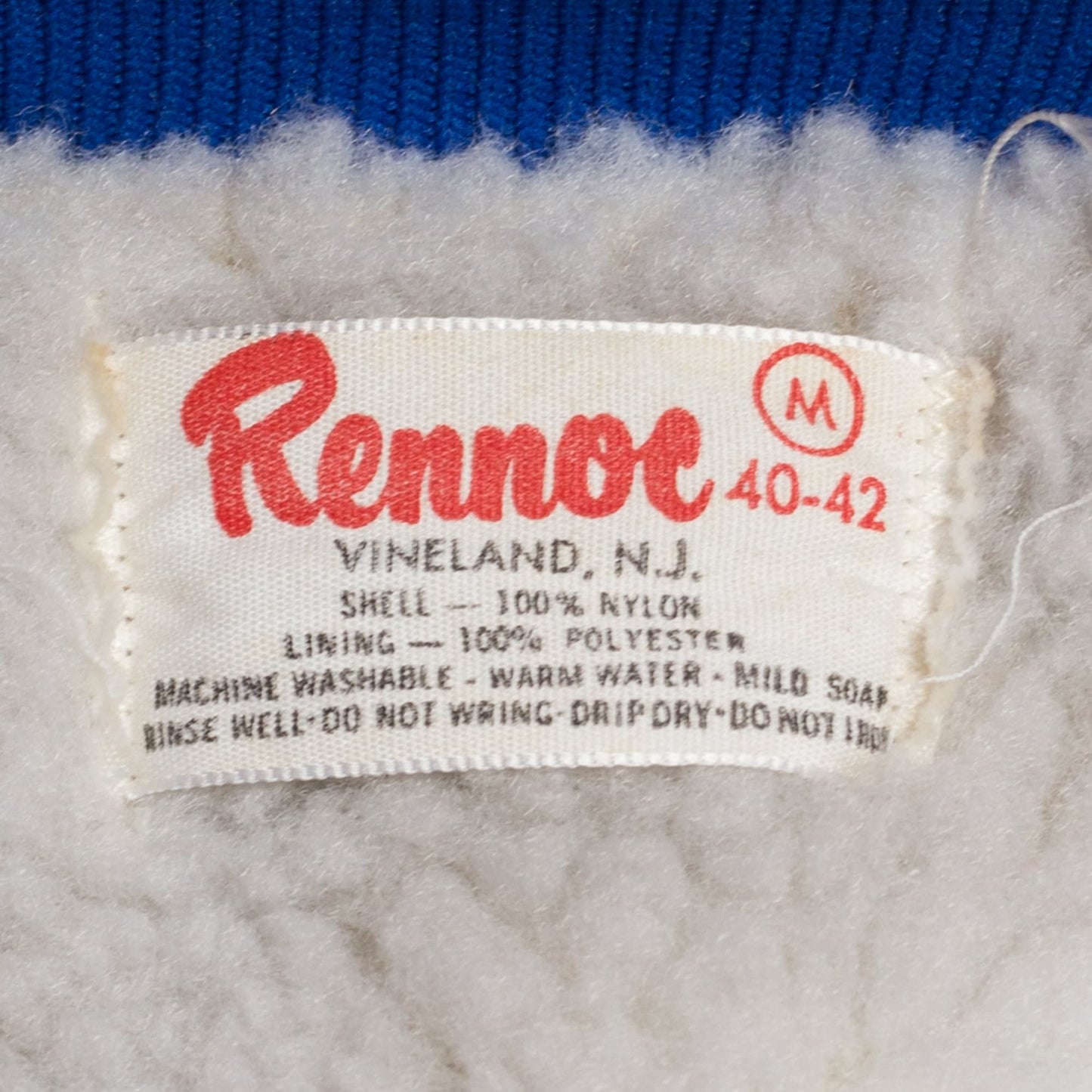 Medium 80s Blue Shearling Lined Varsity Jacket | Vintage Striped Snap Button Windbreaker Bomber
