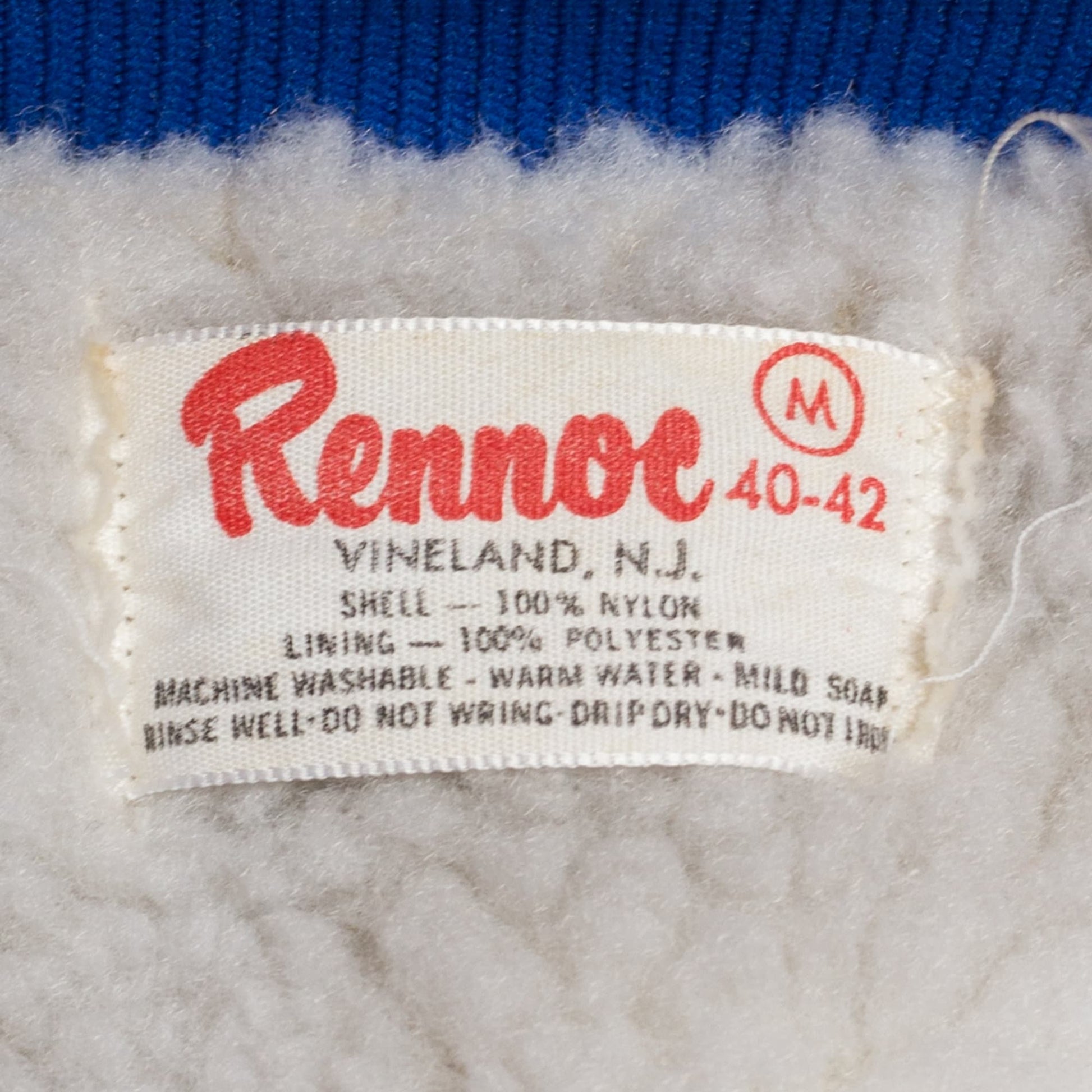 Medium 80s Blue Shearling Lined Varsity Jacket | Vintage Striped Snap Button Windbreaker Bomber