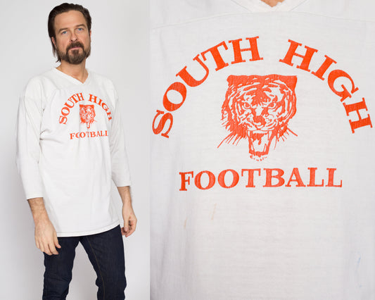 Large 60s South High Football Jersey | Vintage V Neck Cotton Knit Athletic Shirt