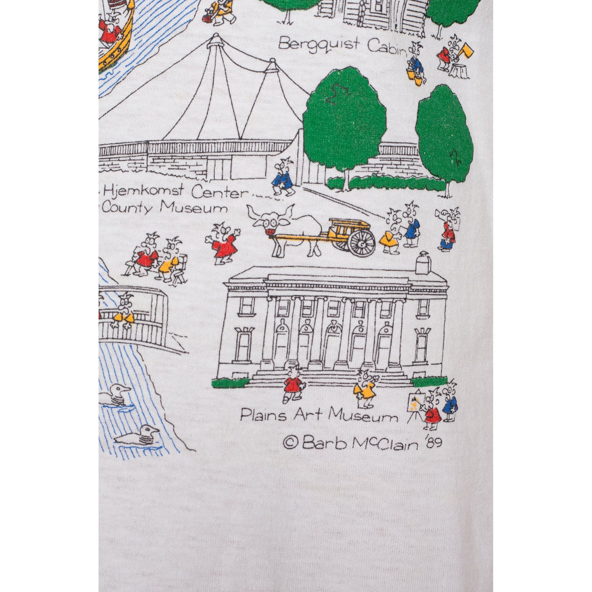 Medium 80s Barb McClain Fargo-Moorhead Map T Shirt | Vintage White Cartoon North Dakota Graphic Tee