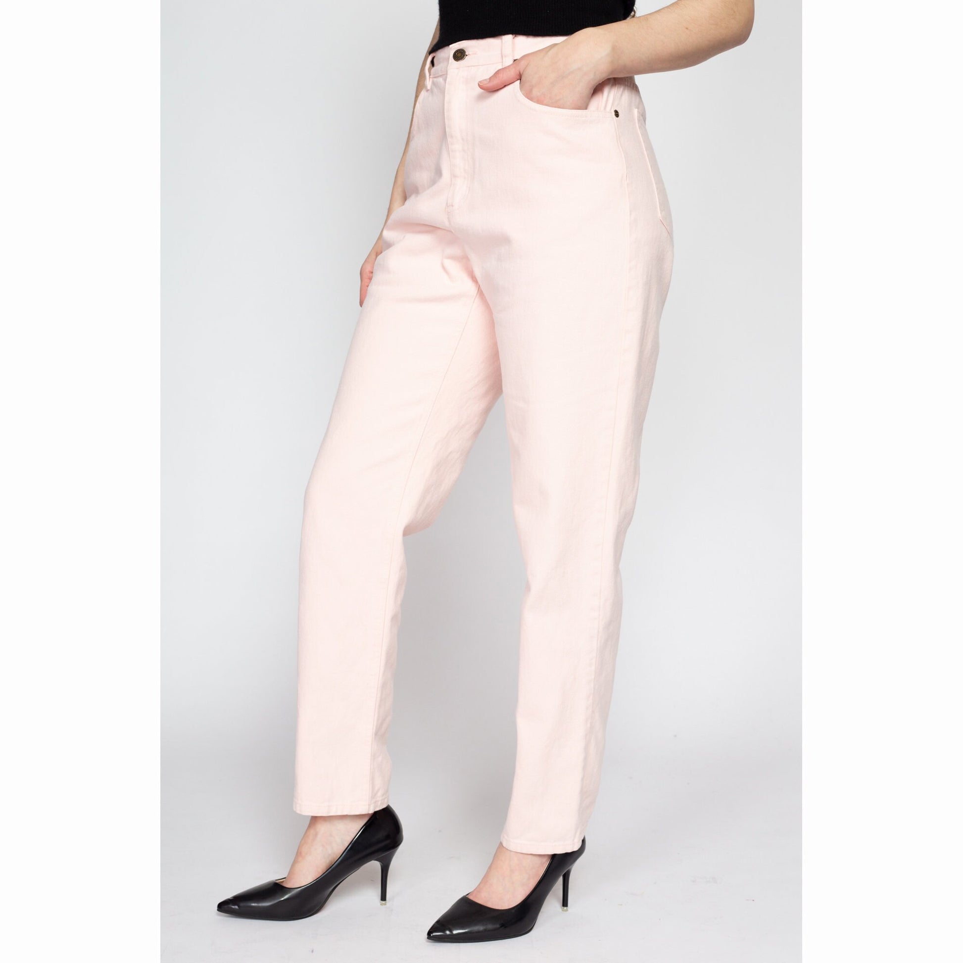 Medium 90s Liz Claiborne Light Pink Mom Jeans 28" | Vintage Lizwear Denim Tapered Leg High Waisted Jeans