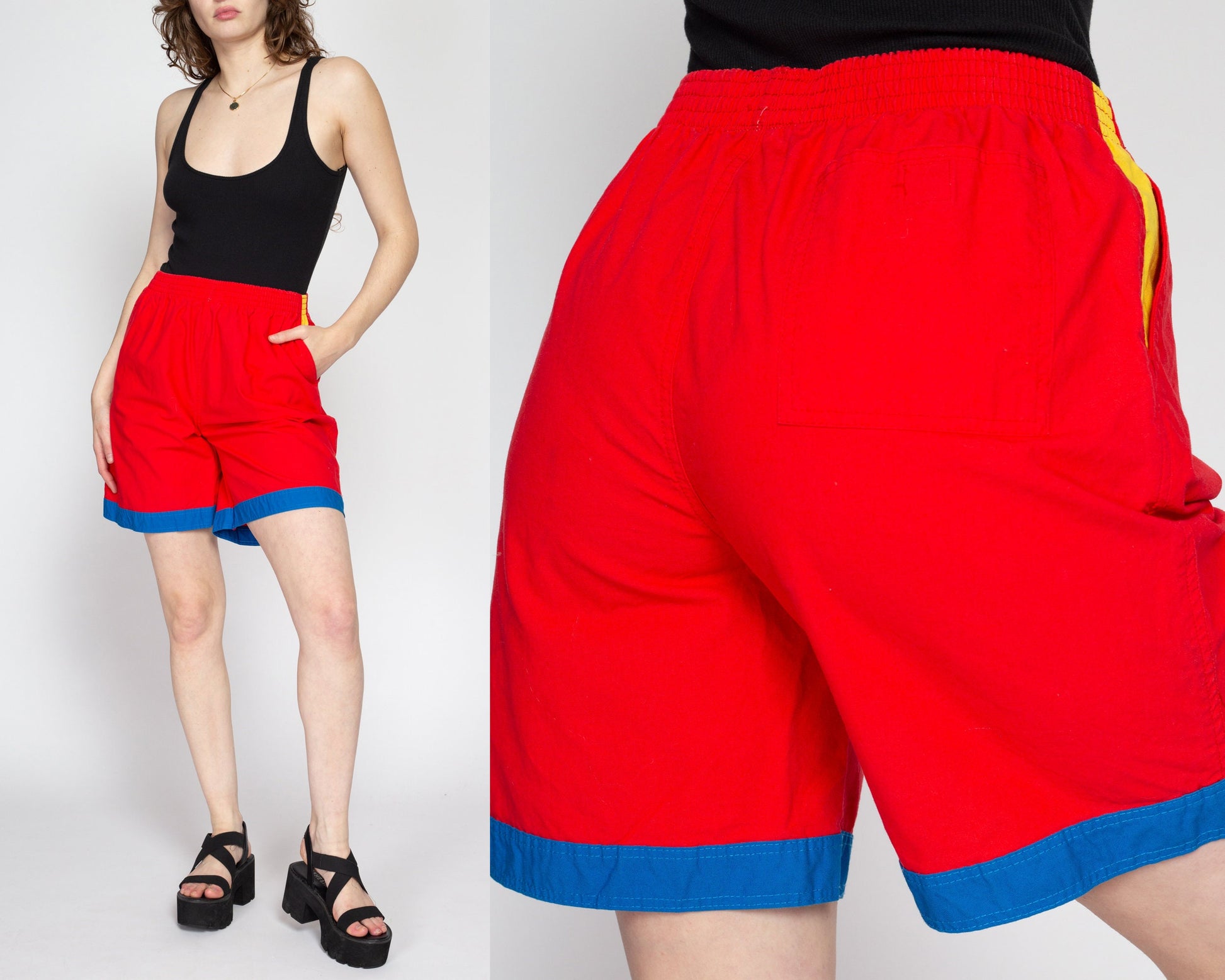 Medium 80s Red Color Block Shorts – Flying Apple Vintage