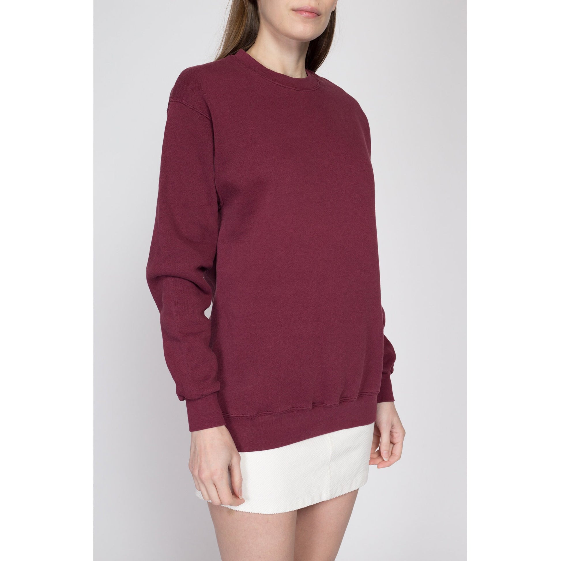 Small 90s Lee Wine Red Crewneck Sweatshirt | Vintage Blank Slouchy Plain Pullover