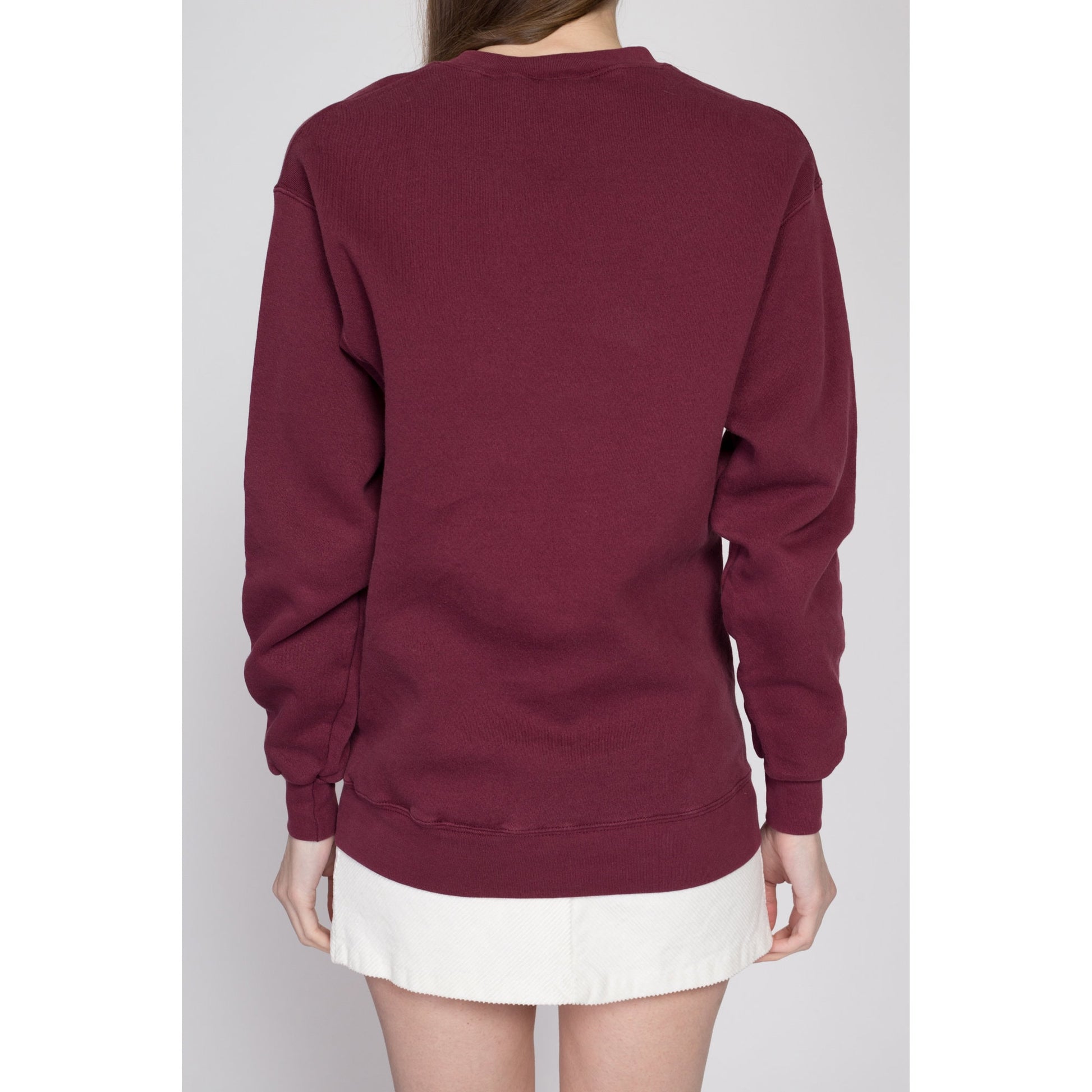 Small 90s Lee Wine Red Crewneck Sweatshirt | Vintage Blank Slouchy Plain Pullover