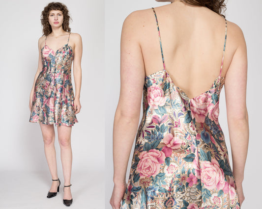 Large 90s Victoria's Secret Floral atin Slip Dress | Vintage Low Back Lingerie Mini Chemise Nightie
