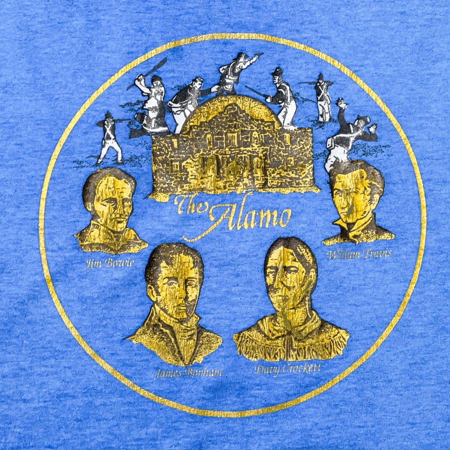 Medium 80s The Alamo T Shirt | Vintage Blue Davy Crockett Historical Figure Graphic Tee