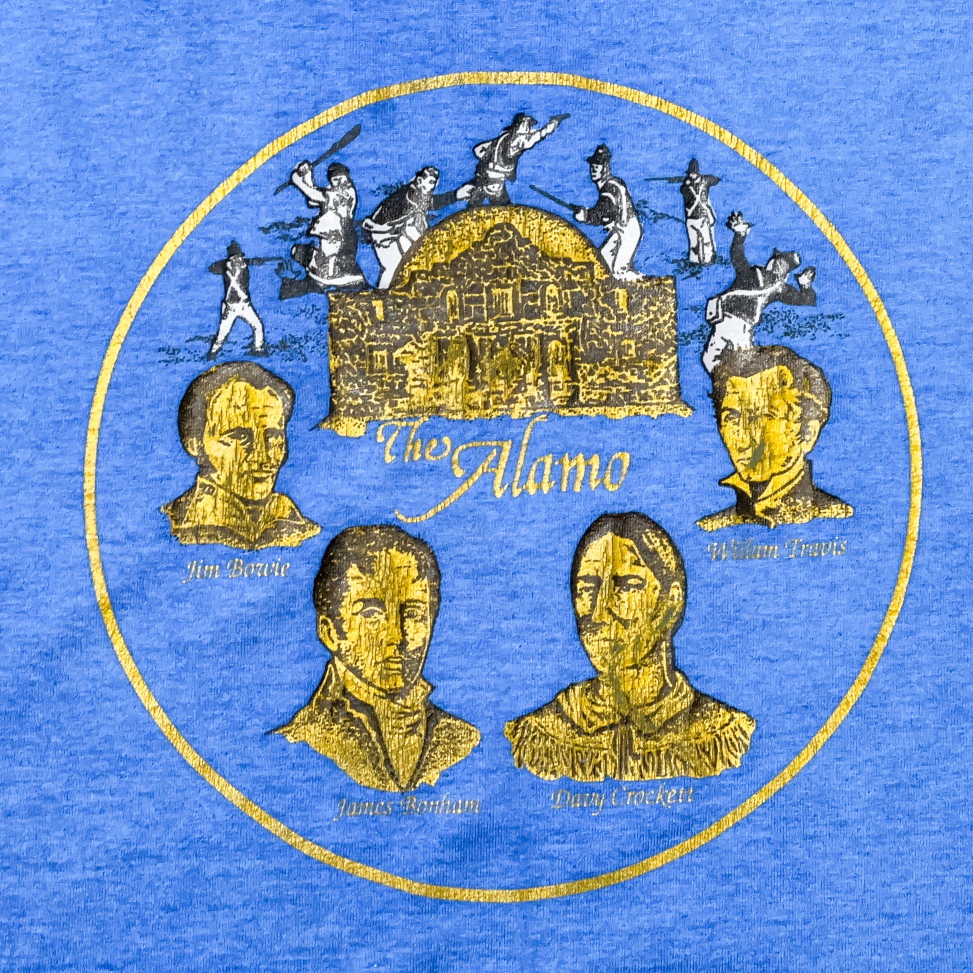 Medium 80s The Alamo T Shirt | Vintage Blue Davy Crockett Historical Figure Graphic Tee