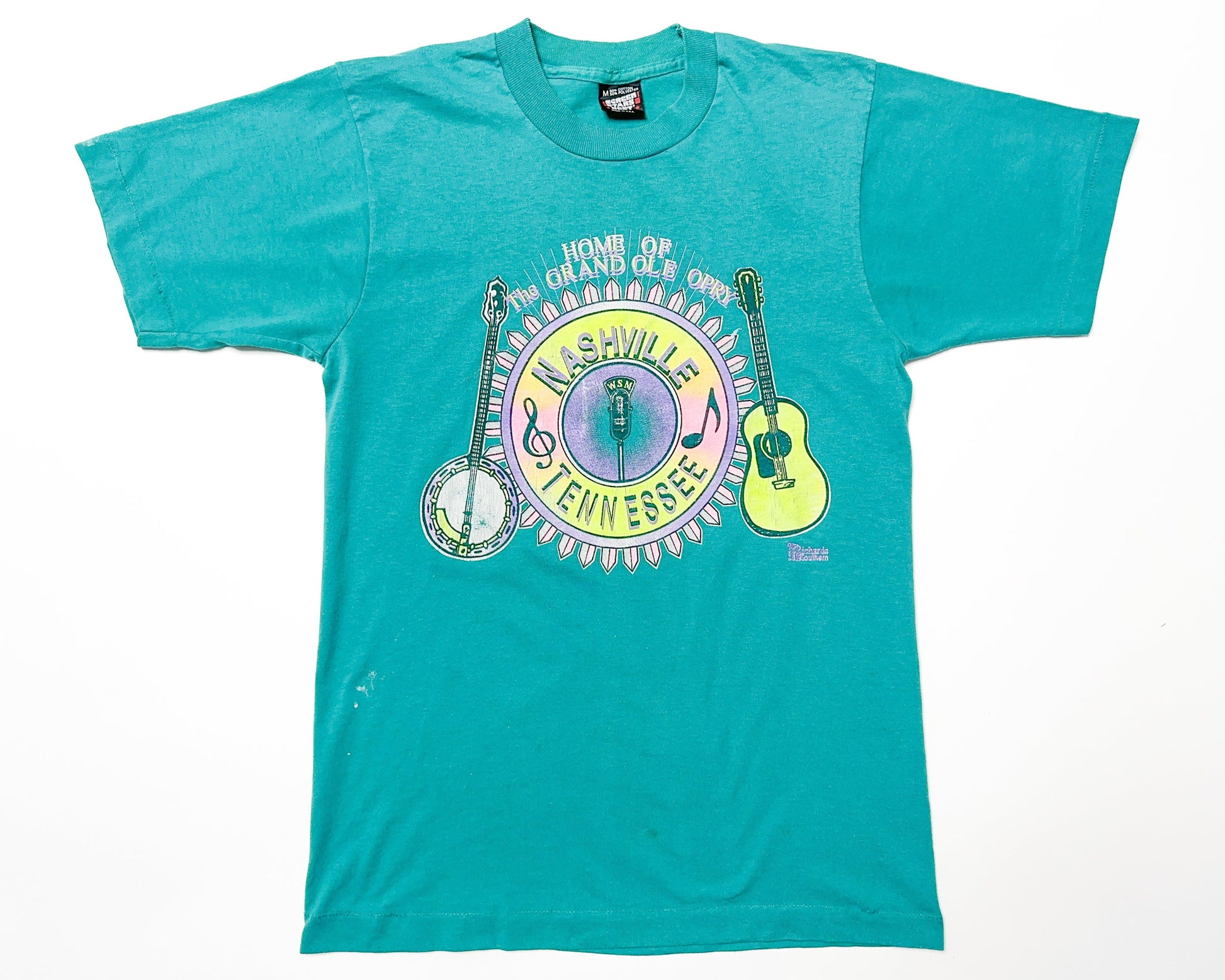 Small 90s Nashville Tennessee Country Music T Shirt | Vintage Teal Green Grand Ole Opry Venue Graphic Tee