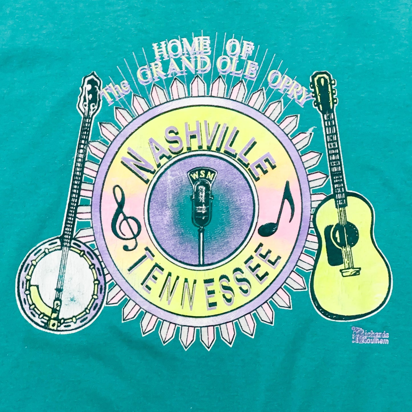 Small 90s Nashville Tennessee Country Music T Shirt | Vintage Teal Green Grand Ole Opry Venue Graphic Tee